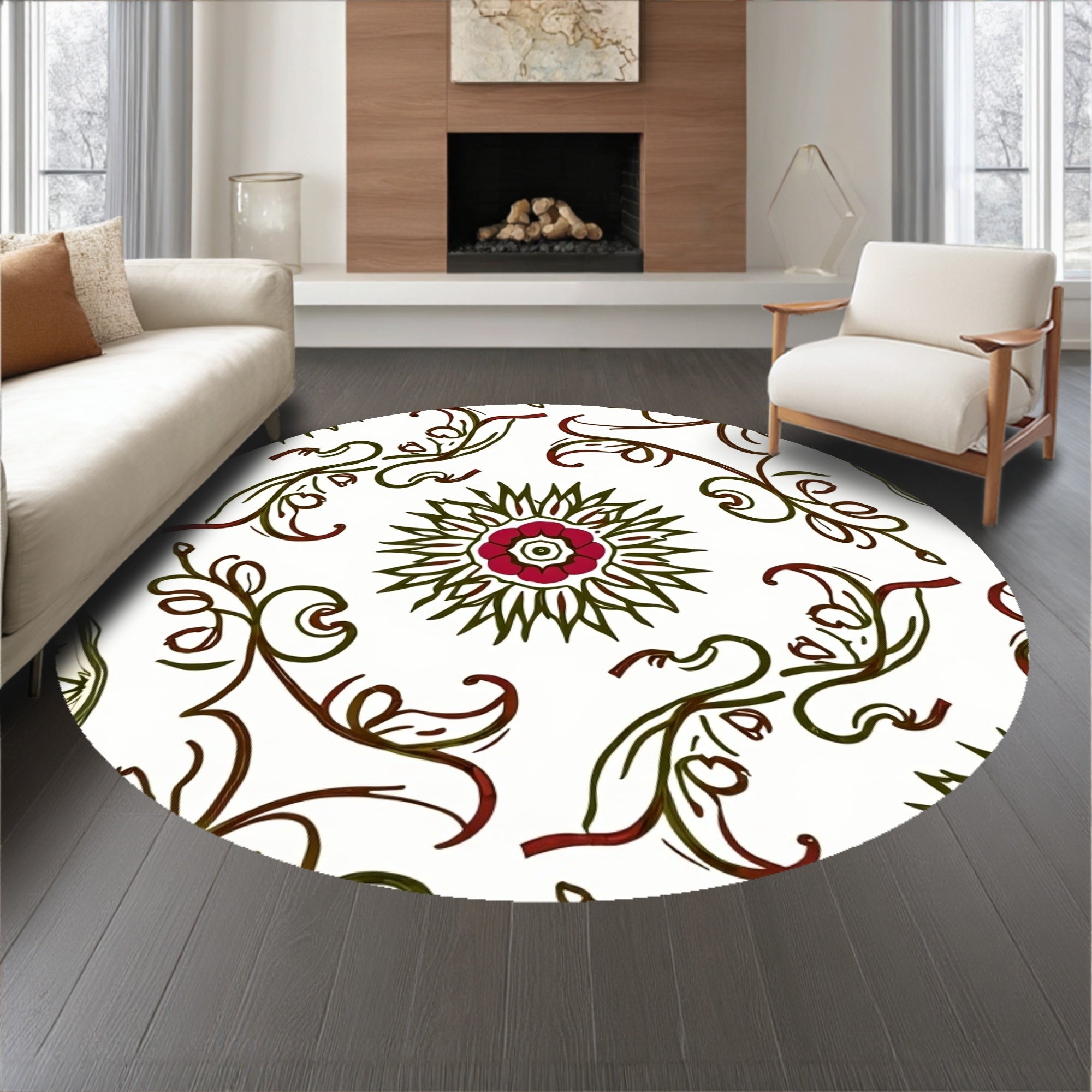 Vintage Floral Scroll Design Farmhouse Style(Red)