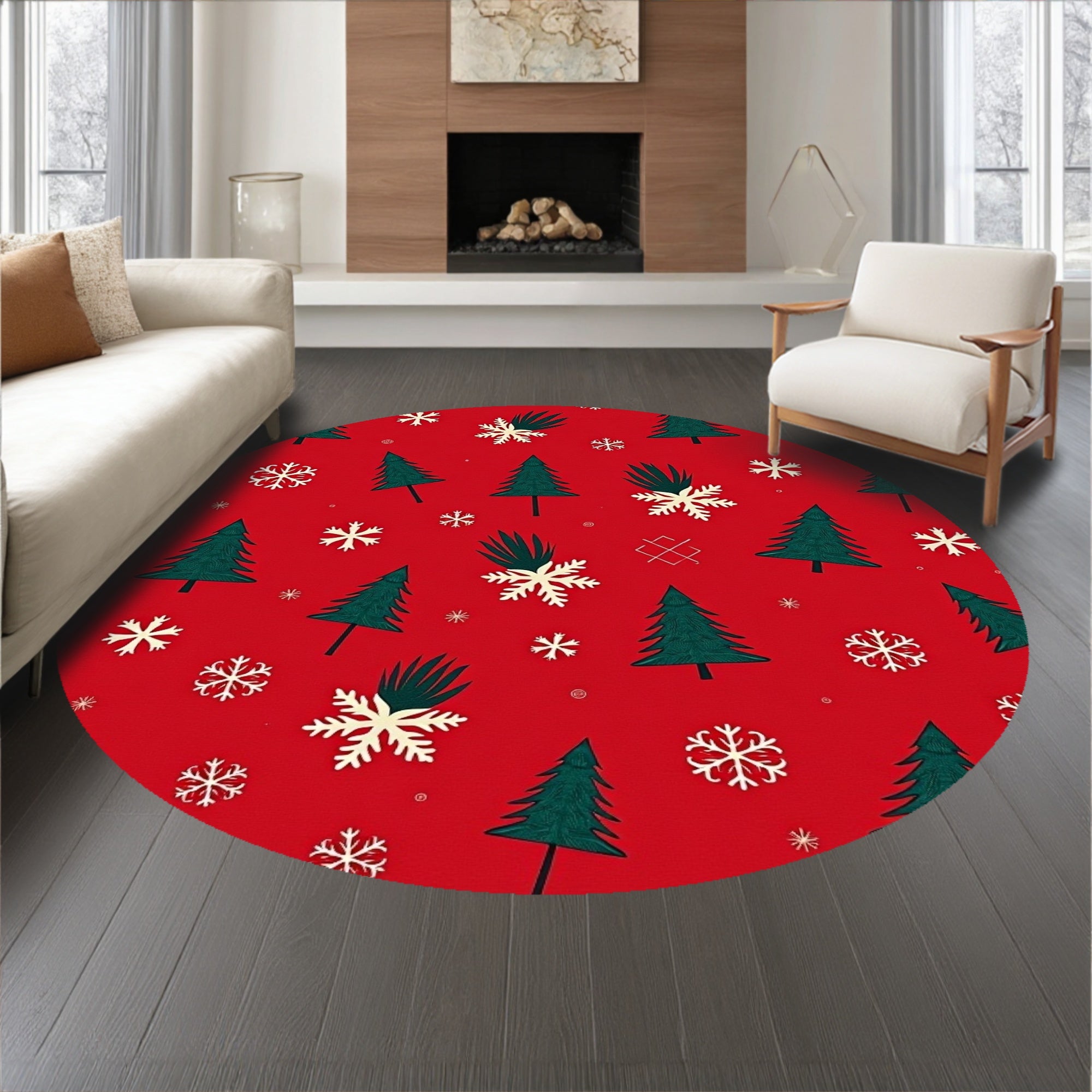 Festive Pine Tree Holiday Entrance Decorative Seasonal Floor(Red)