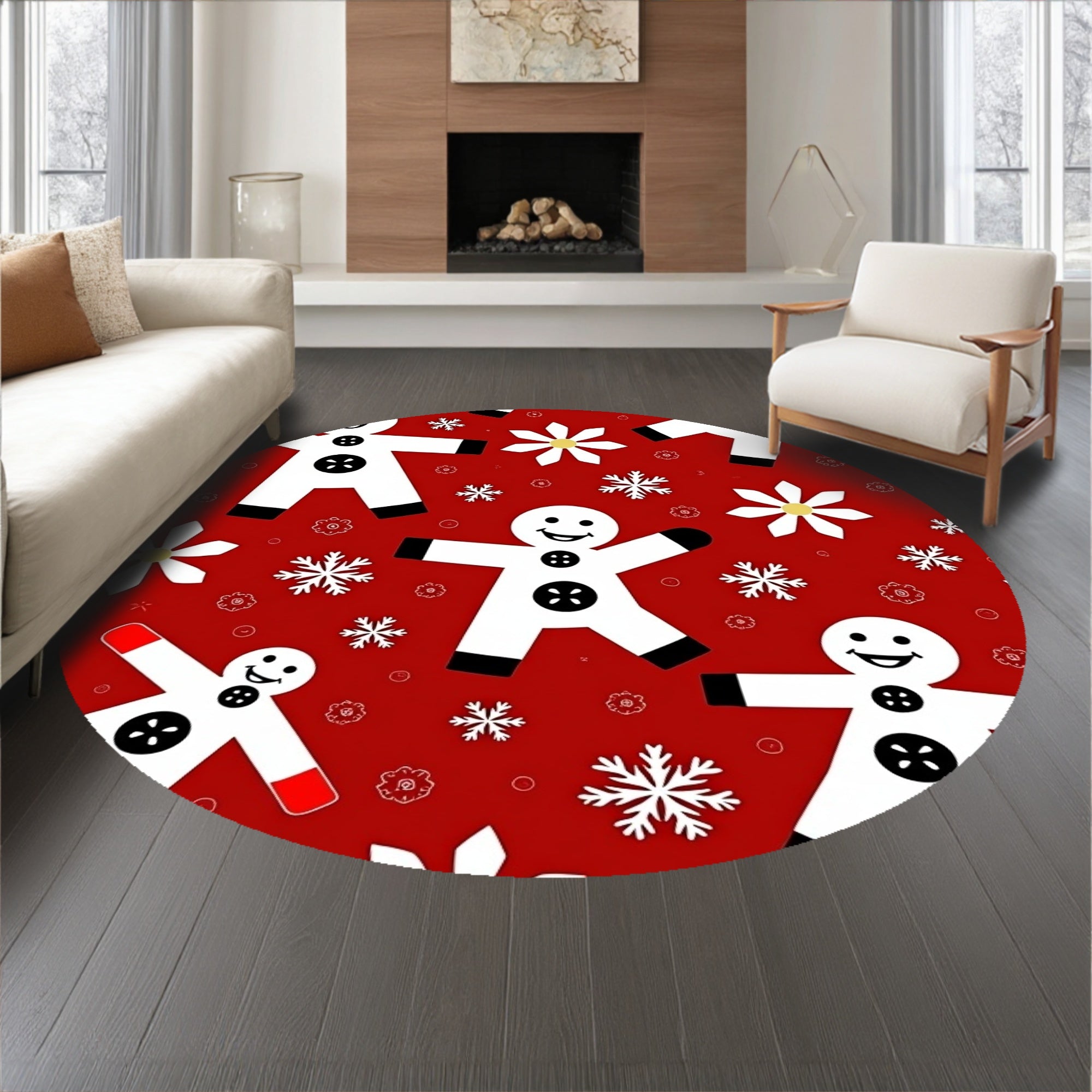 Winter Celebration Curved Welcome with Cheerful Snow Figure Motif(Red)