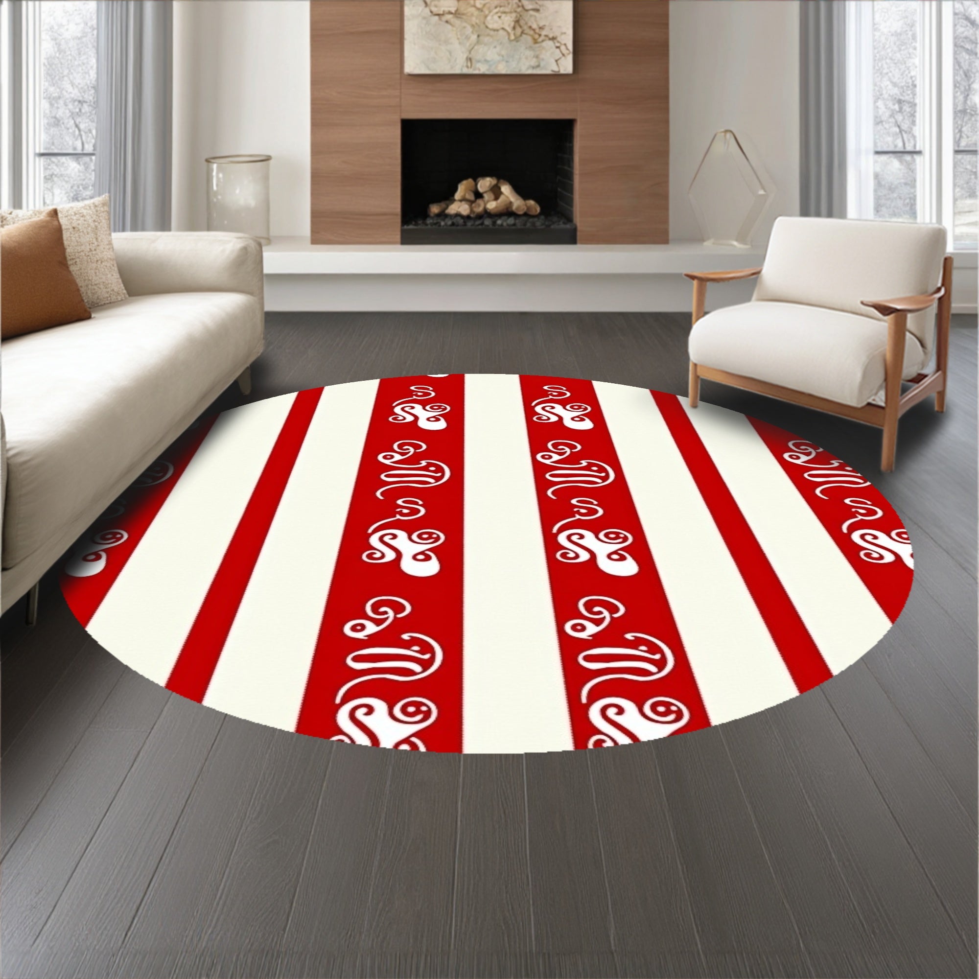 Cane Stripe Doormat with Peppermint Swirl Accents(Red)