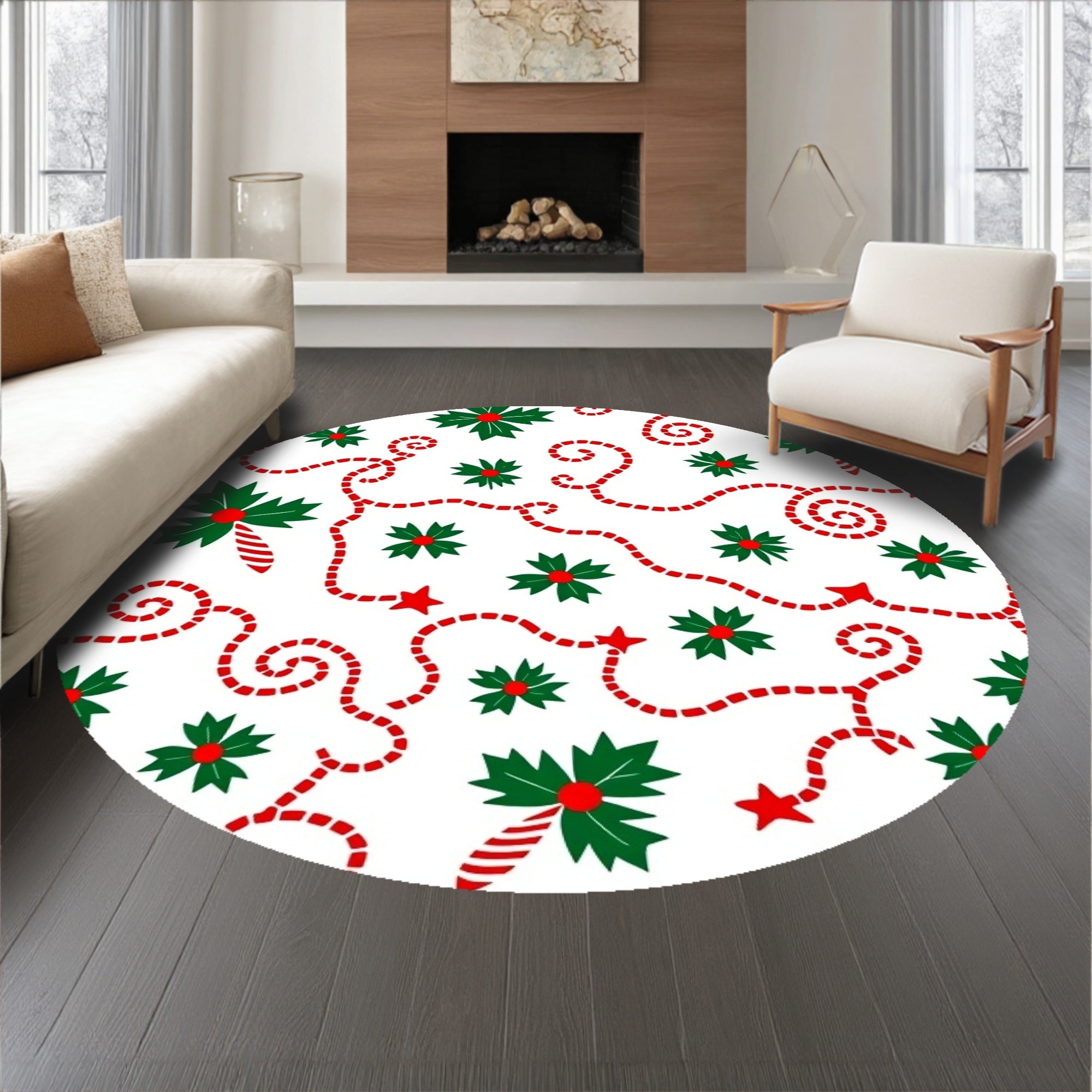 Christmas Light Swirl with Holly Leaf and Cane Design(Green)