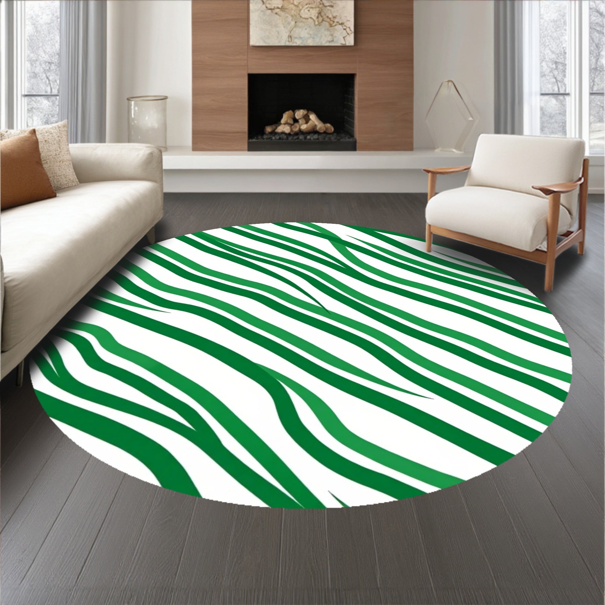 Cane Stripe Area with Peppermint Twist Design(Green)