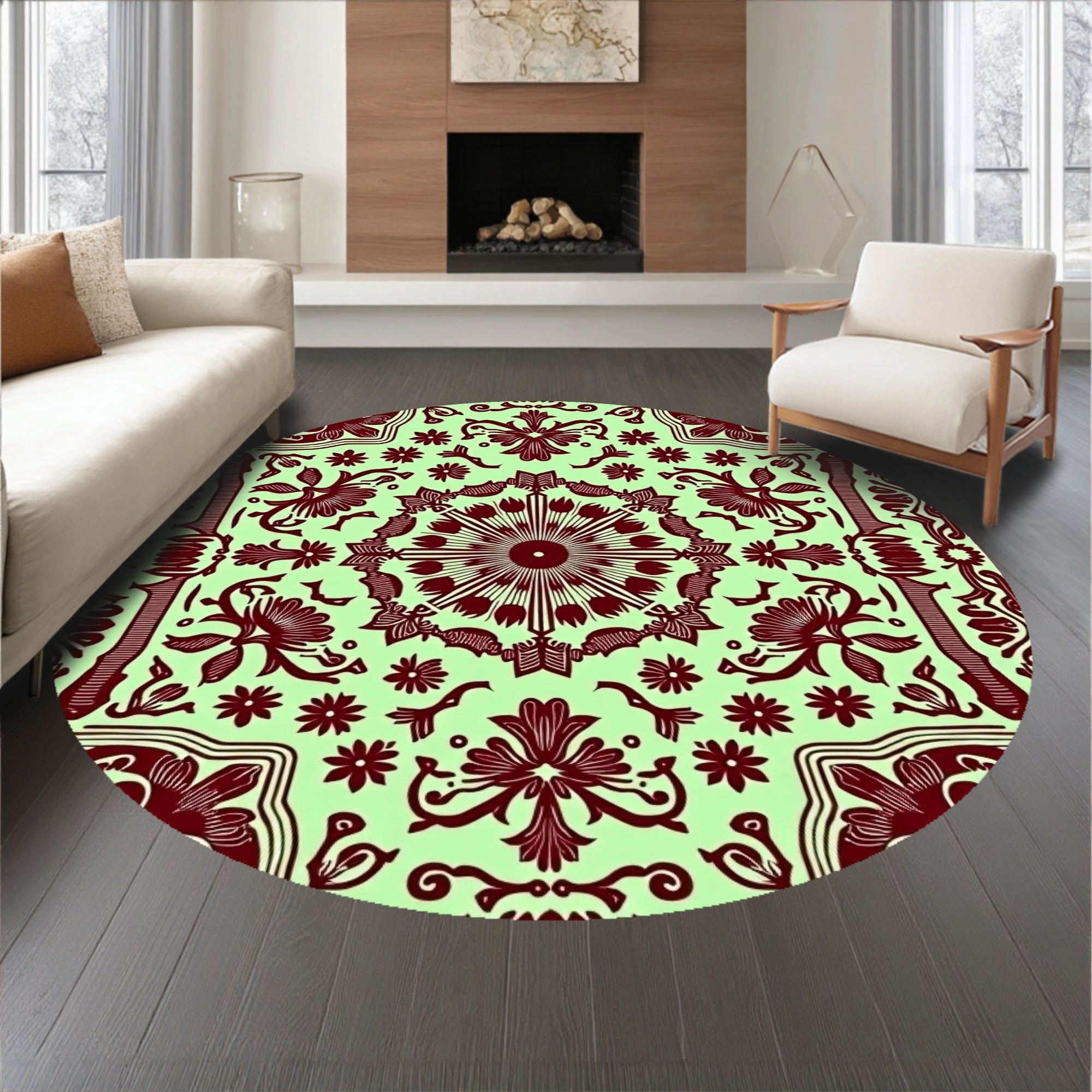 Elegant Swirl Floral Medallion Vintage Artistic Decorative Accent(Green)