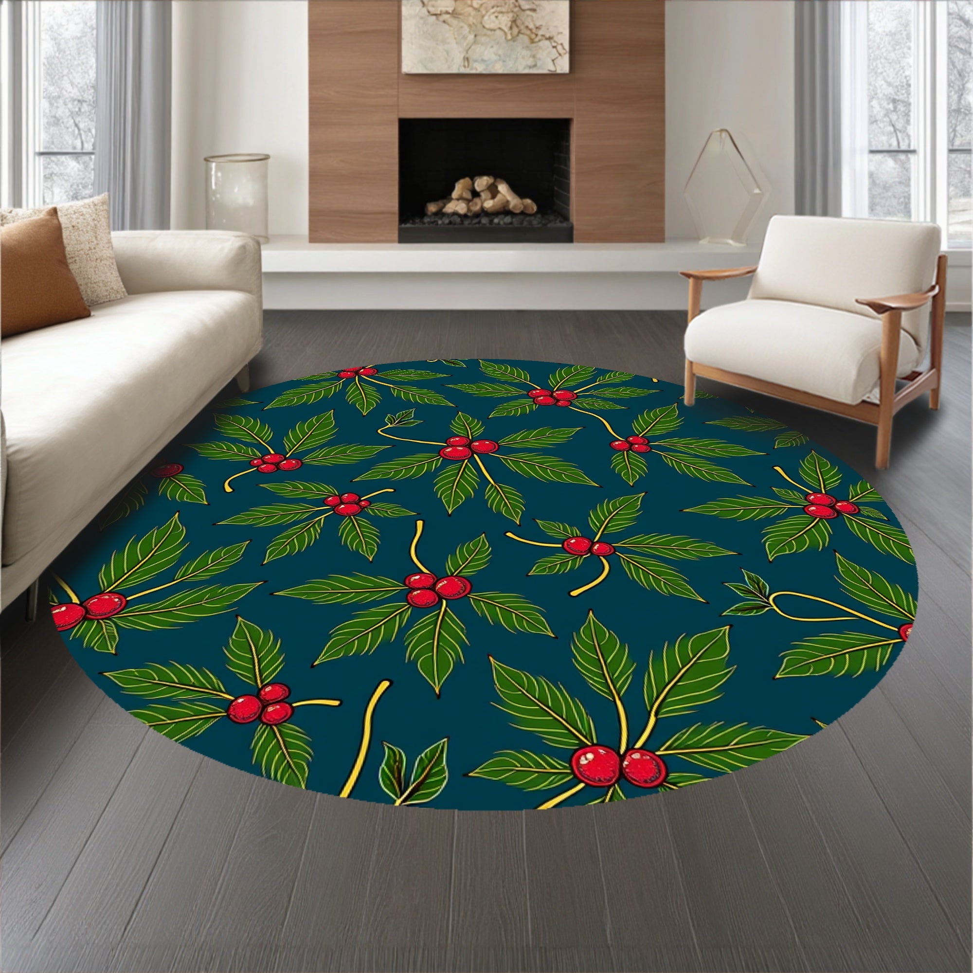 Festive Holly Vine with Rubber Backing(Teal)