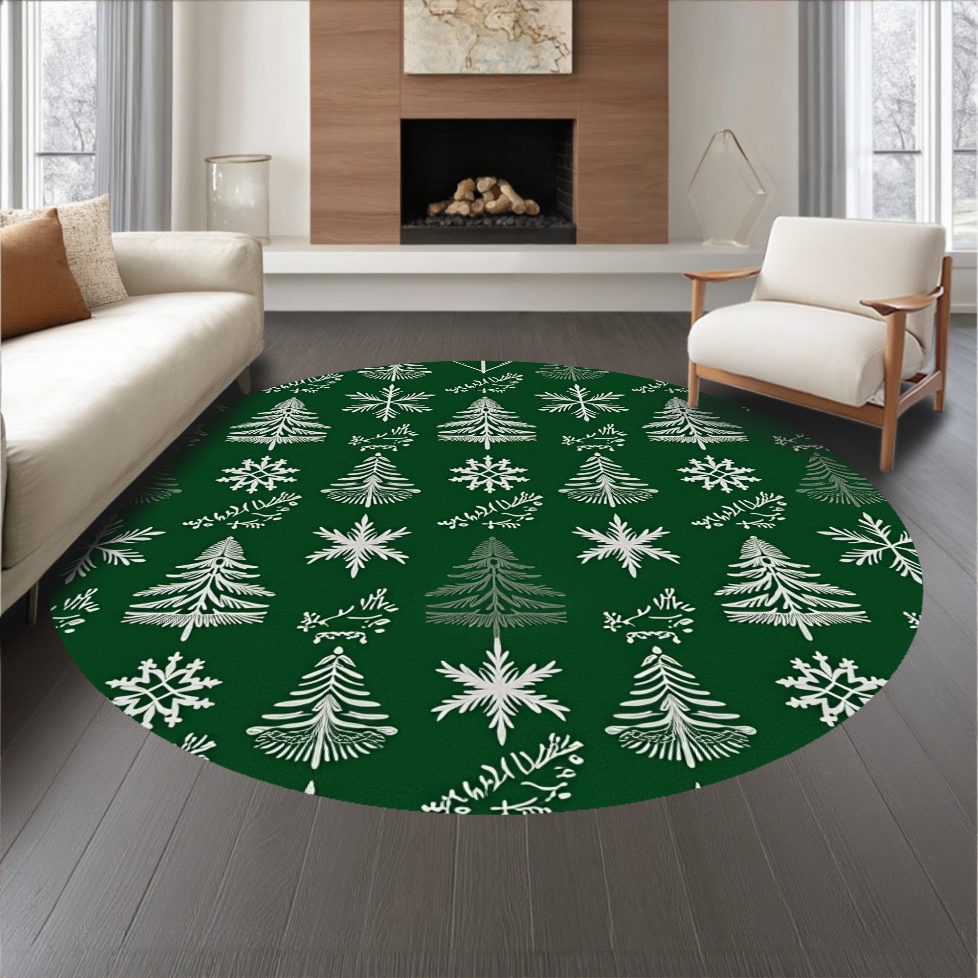 Festive Pine Tree Snowflake Half Moon Decorative Anti Slip Floor(Green)