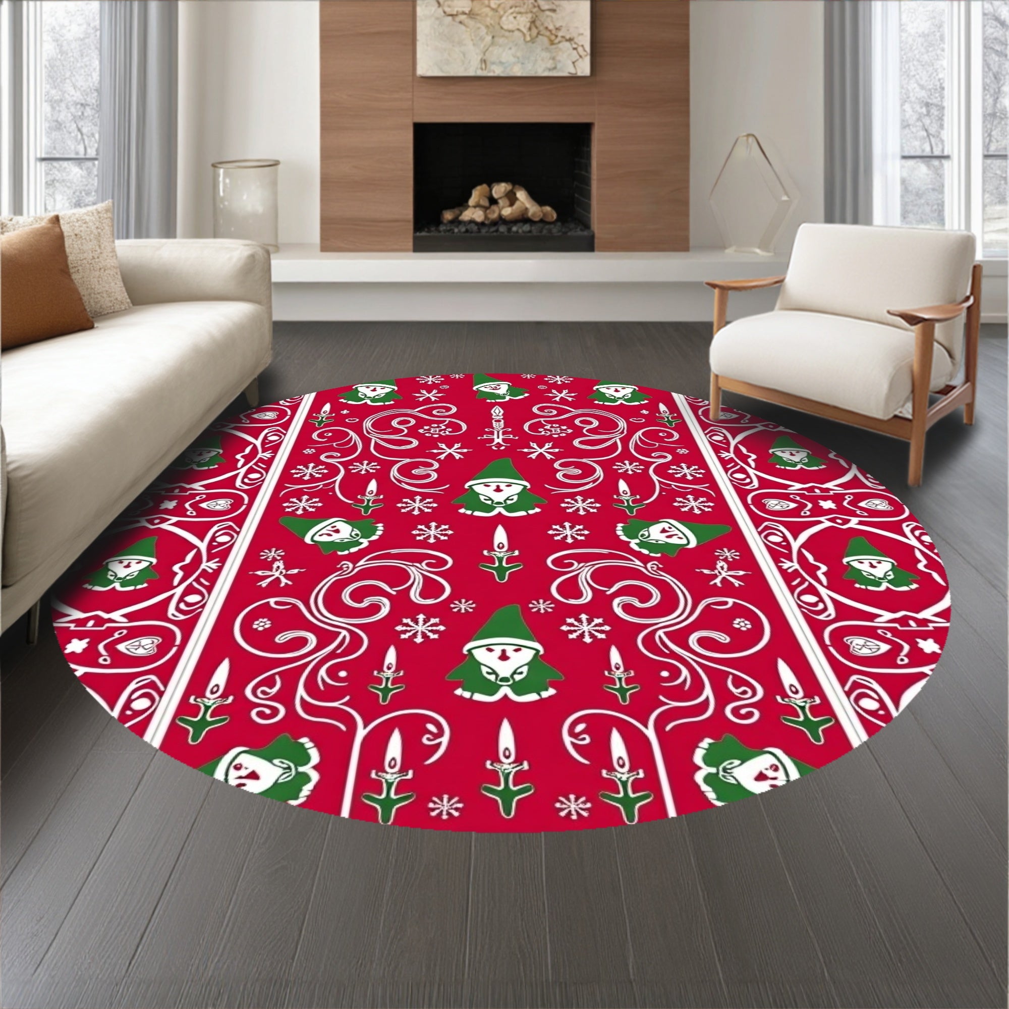 Nordic Gnome Holiday Gathering with Snowflake Motifs and Candle Accents(Red)