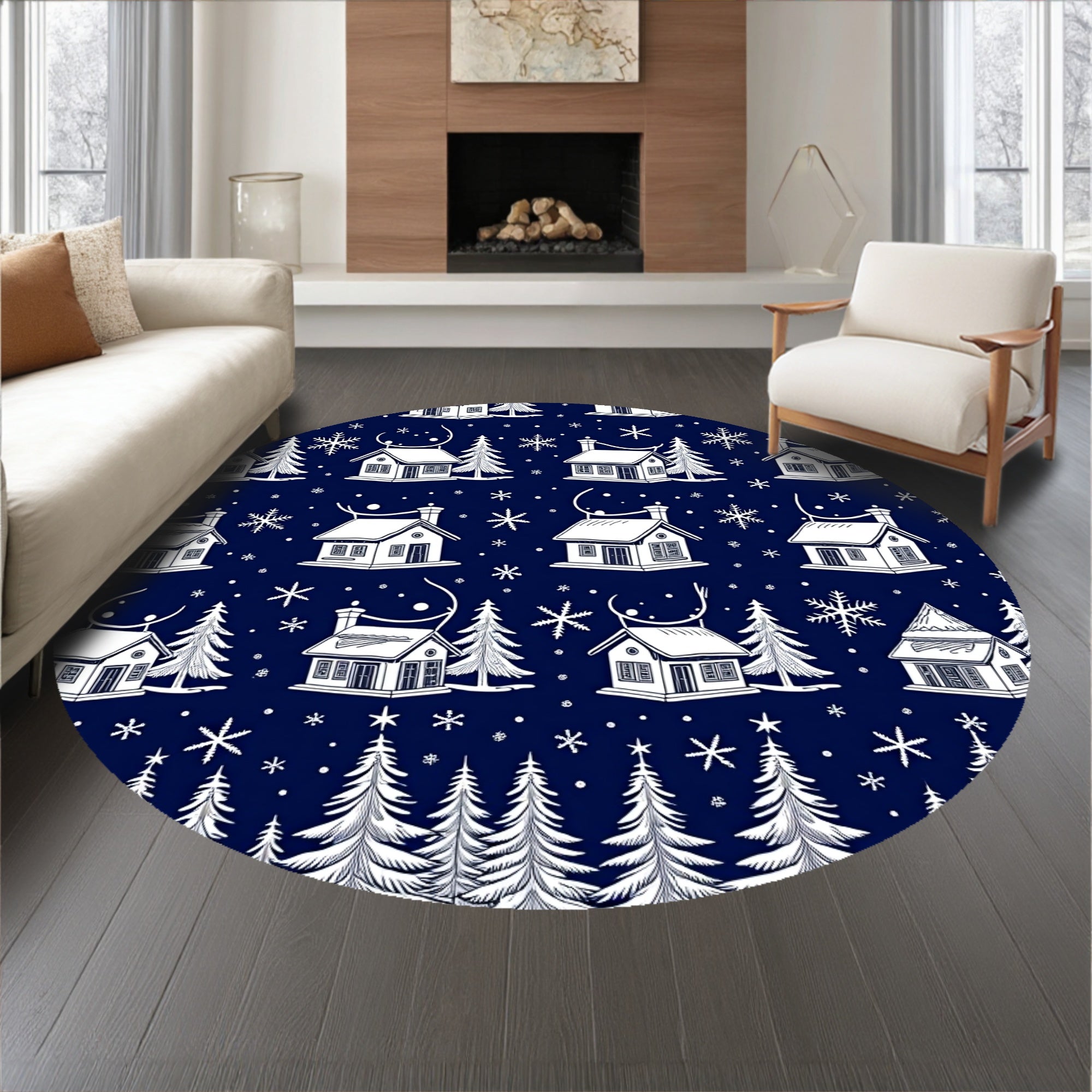 Magical Winter Wonderland Snowy Village Decorative Accent(Blue)