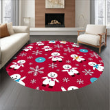 Playful Snowman Figures Surrounded by Sparkling Snowflake Clusters(Red)