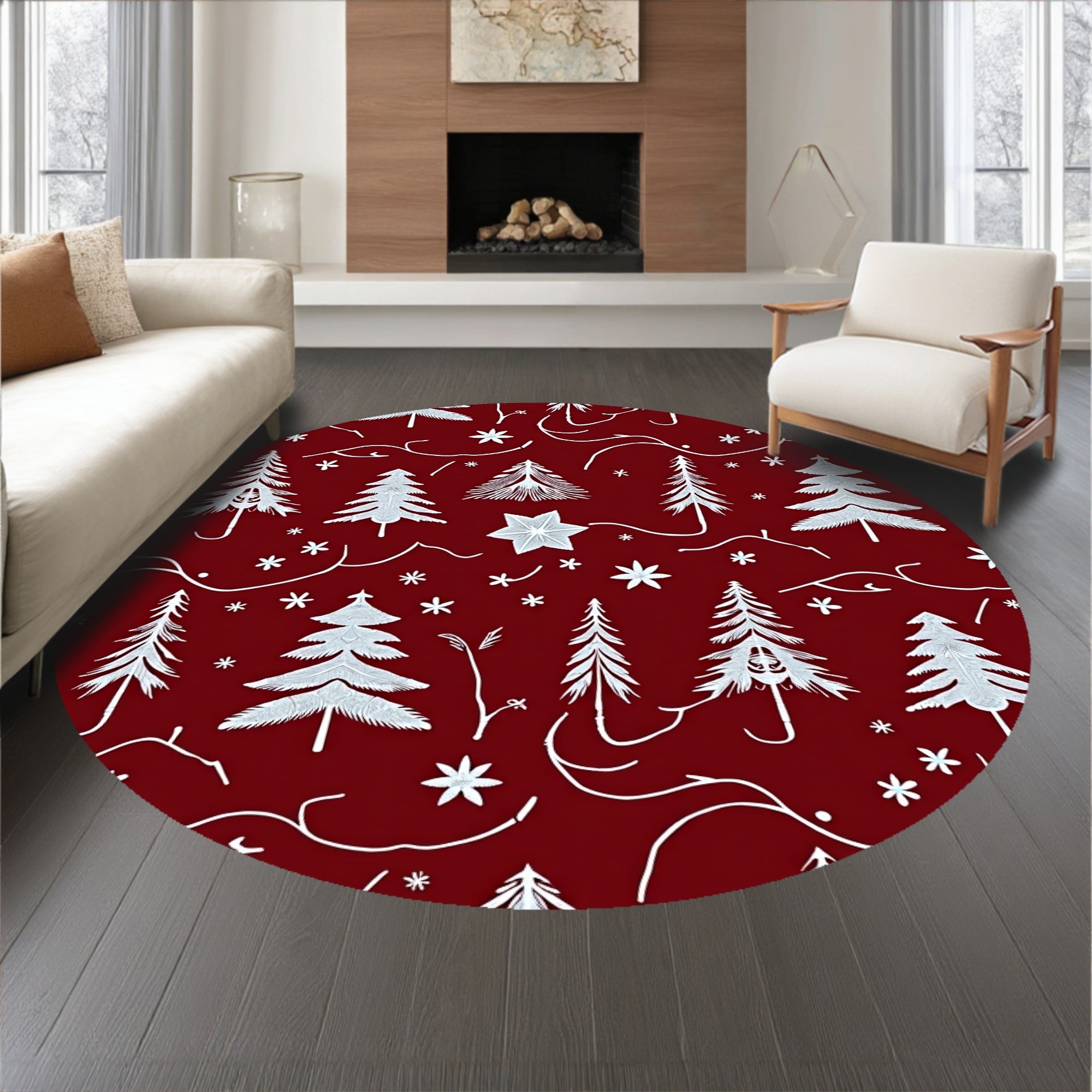 Winter Tree with Crystalline Motifs Seasonal Floor Covering(Red)