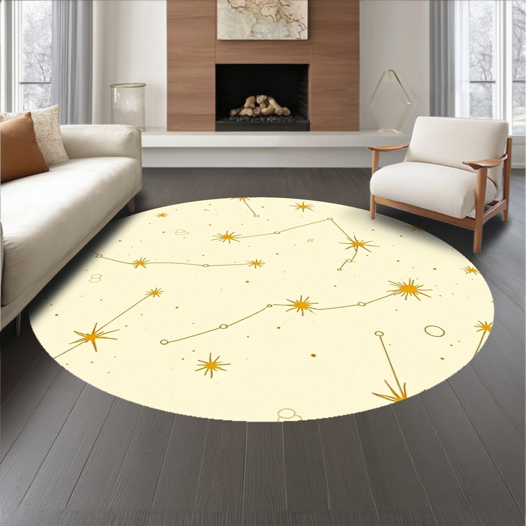 Celestial Constellation Galaxy Theme Decorative Floor Covering(Ivory)
