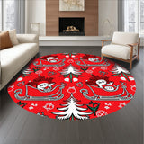 Festive Santa Sleigh and Pine Tree Motif with Snowflake Accents(Red)