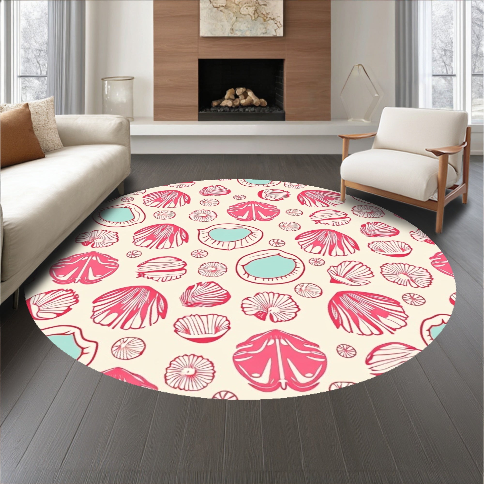 Nautical Seashell Mosaic with Starfish Motifs(Pink)