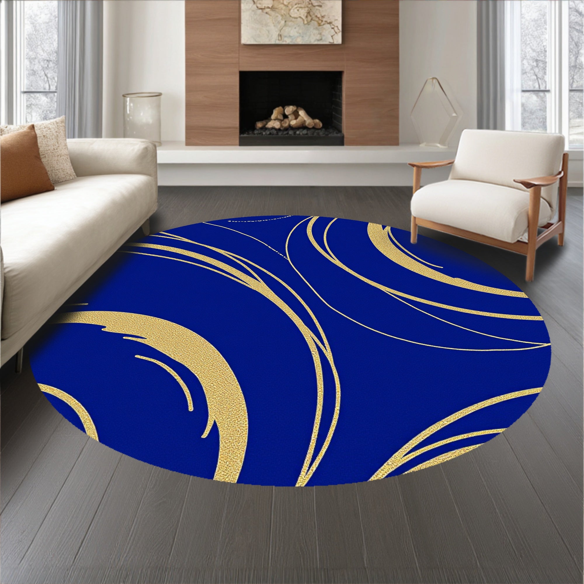 Swirling Fluid Motion Design with Precious Metal Inlays Artistic Style(Blue)