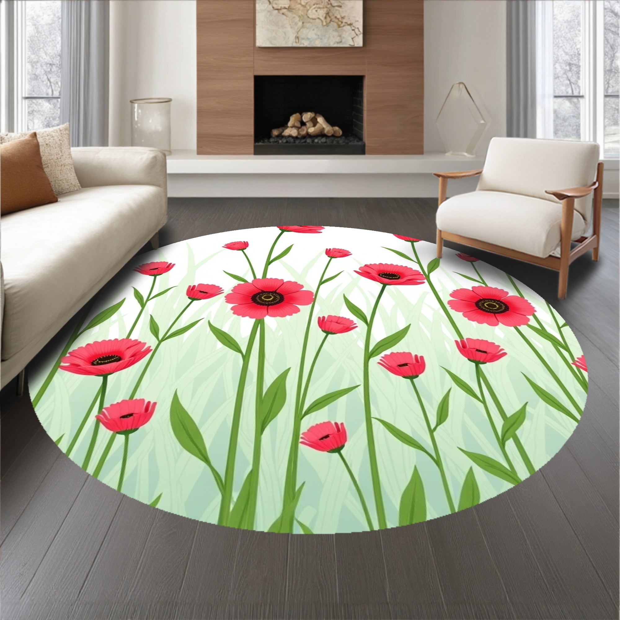Dreamy Meadowland Tapestry with Scattered Poppy Field Motifs (Pink) - ODIKA