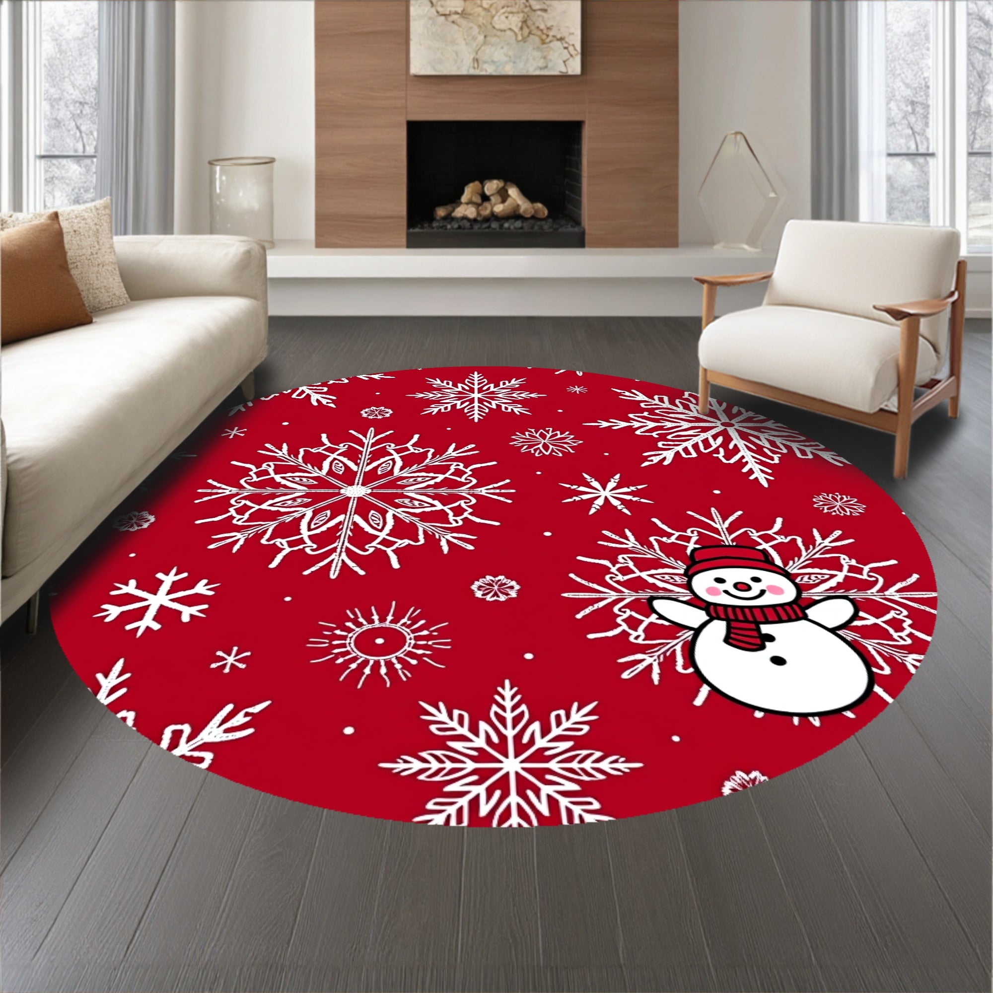 Holiday Snowflake Mosaic Featuring Jolly Snowman Illustration(Red)