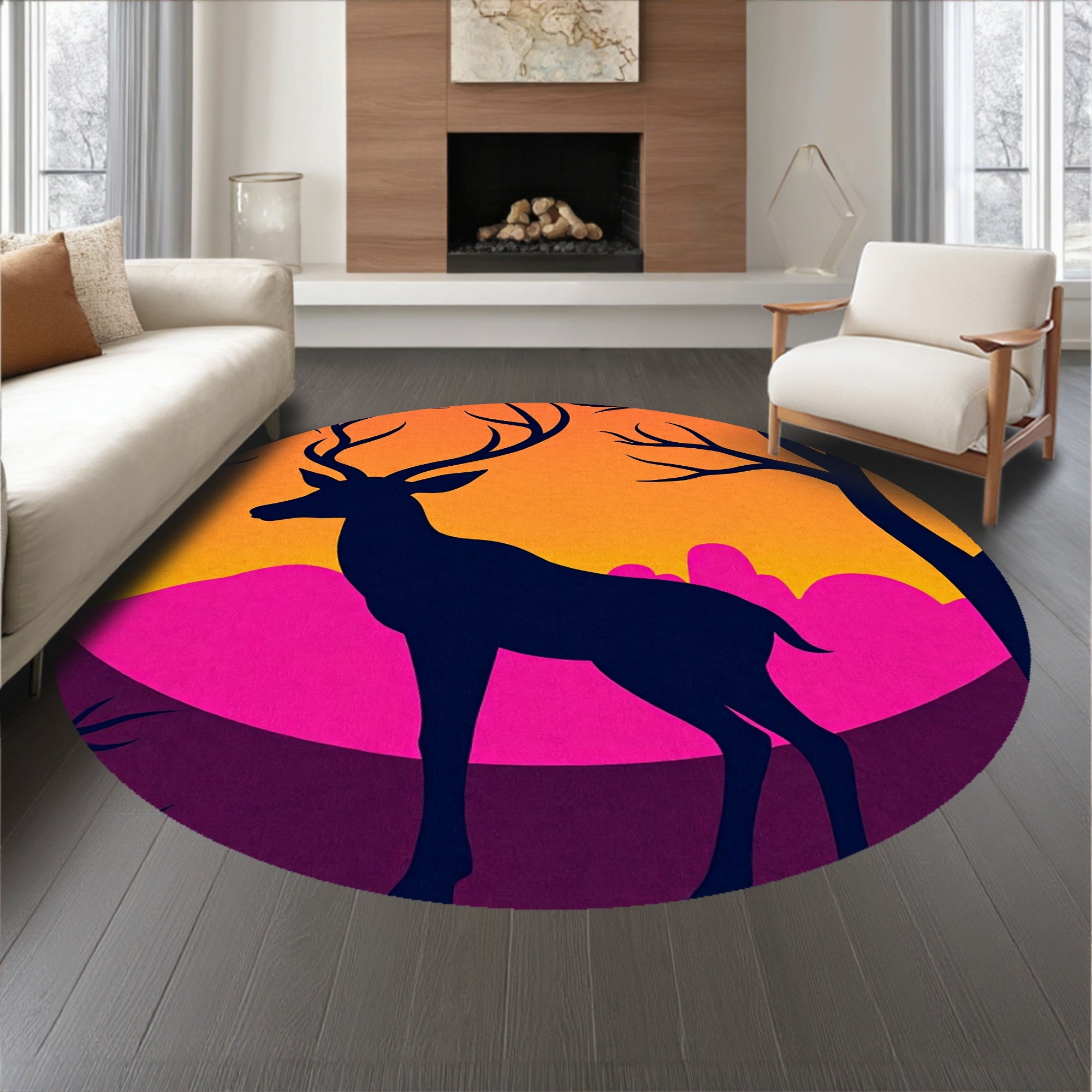 Wildlife Forest Edge Dusk Semicircular Welcome(Orange)
