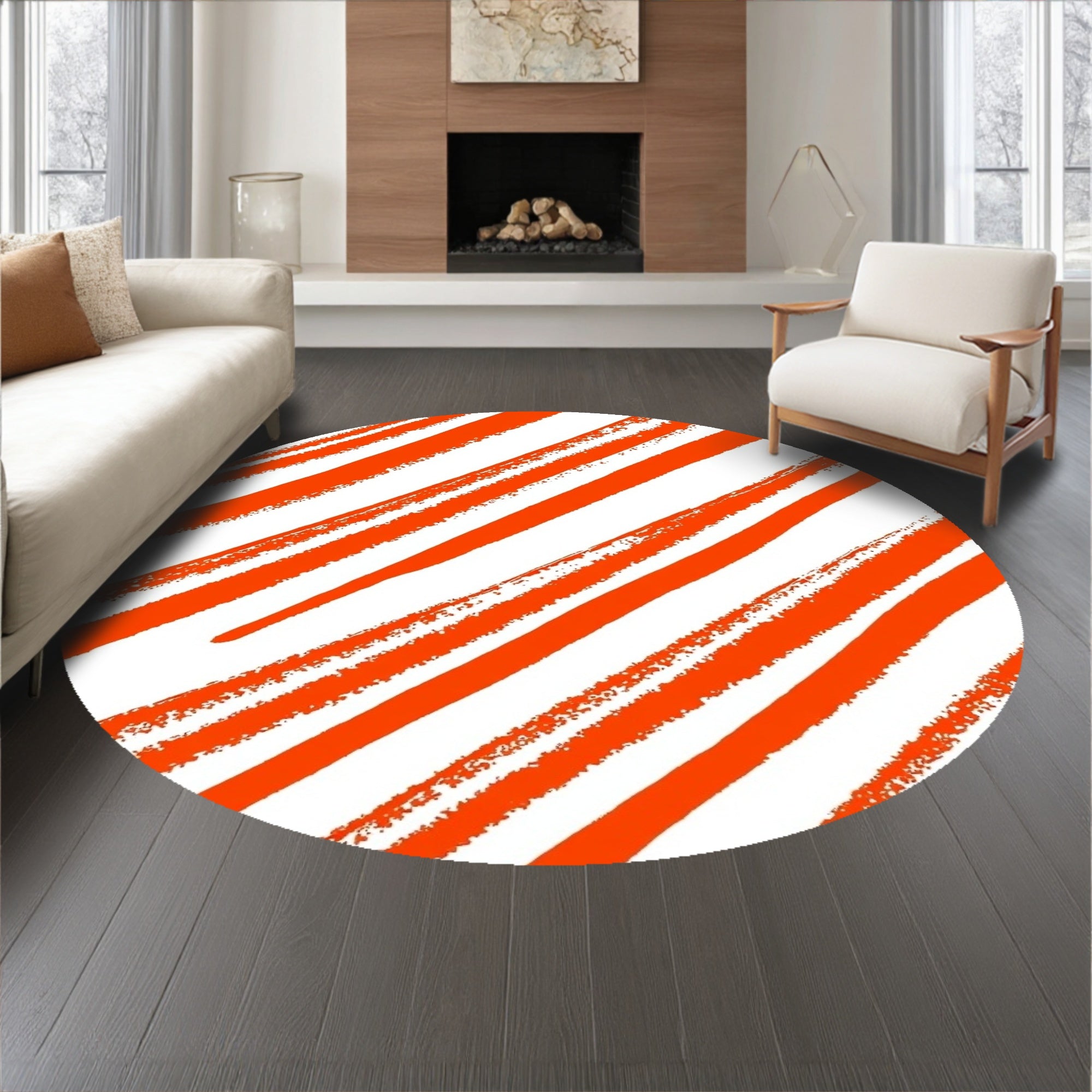 Harvest Rhythm Featuring Alternating Brushstroke Bands and Subtle Zigzags(Orange)