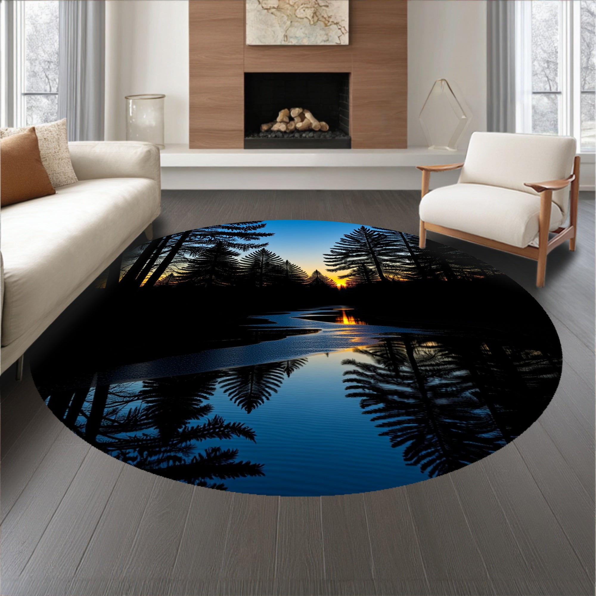 Woodland Stream Vista Arch Shaped Front Doorway Accent(Black)