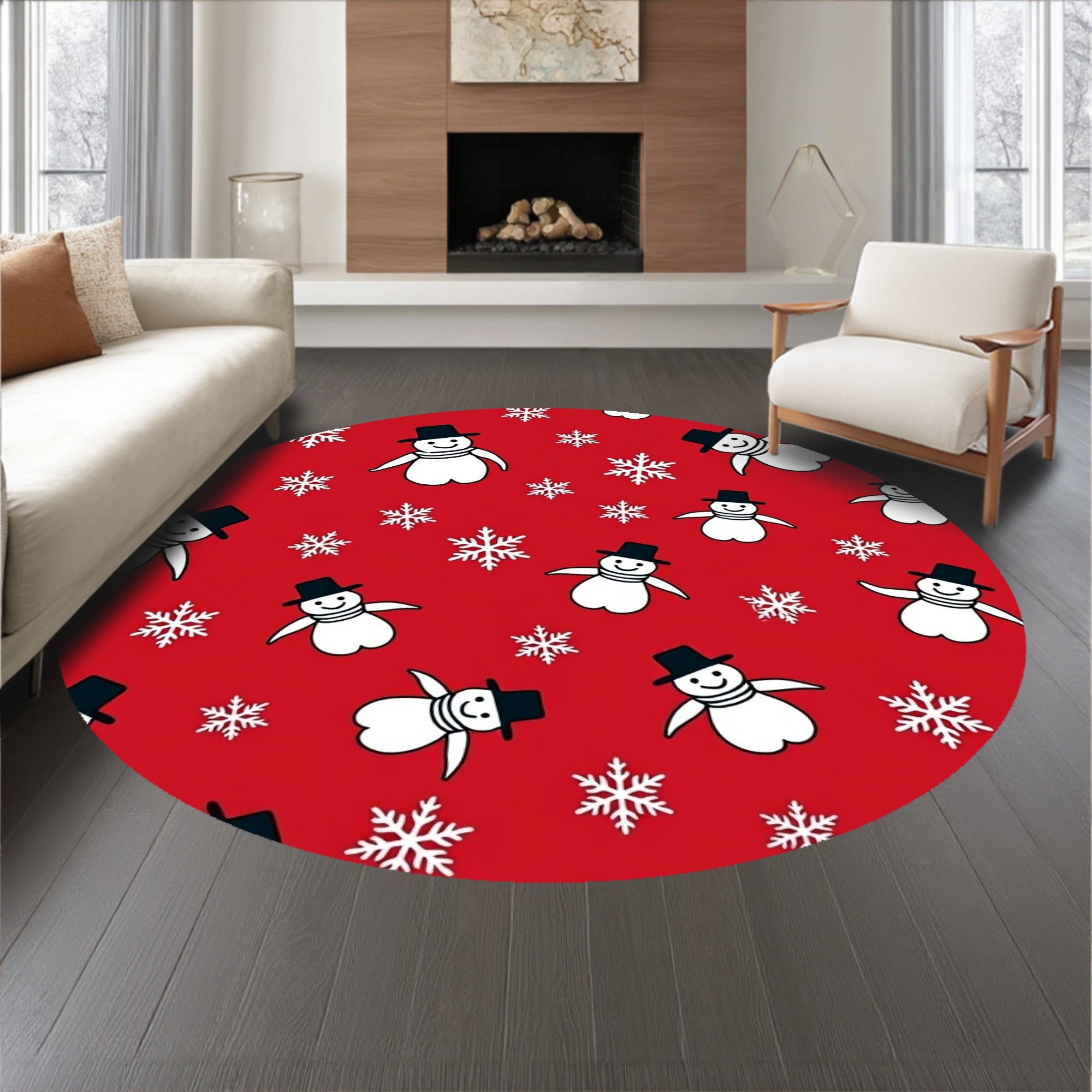 Festive Snowman Holiday with Falling Snowflakes Design(Red)