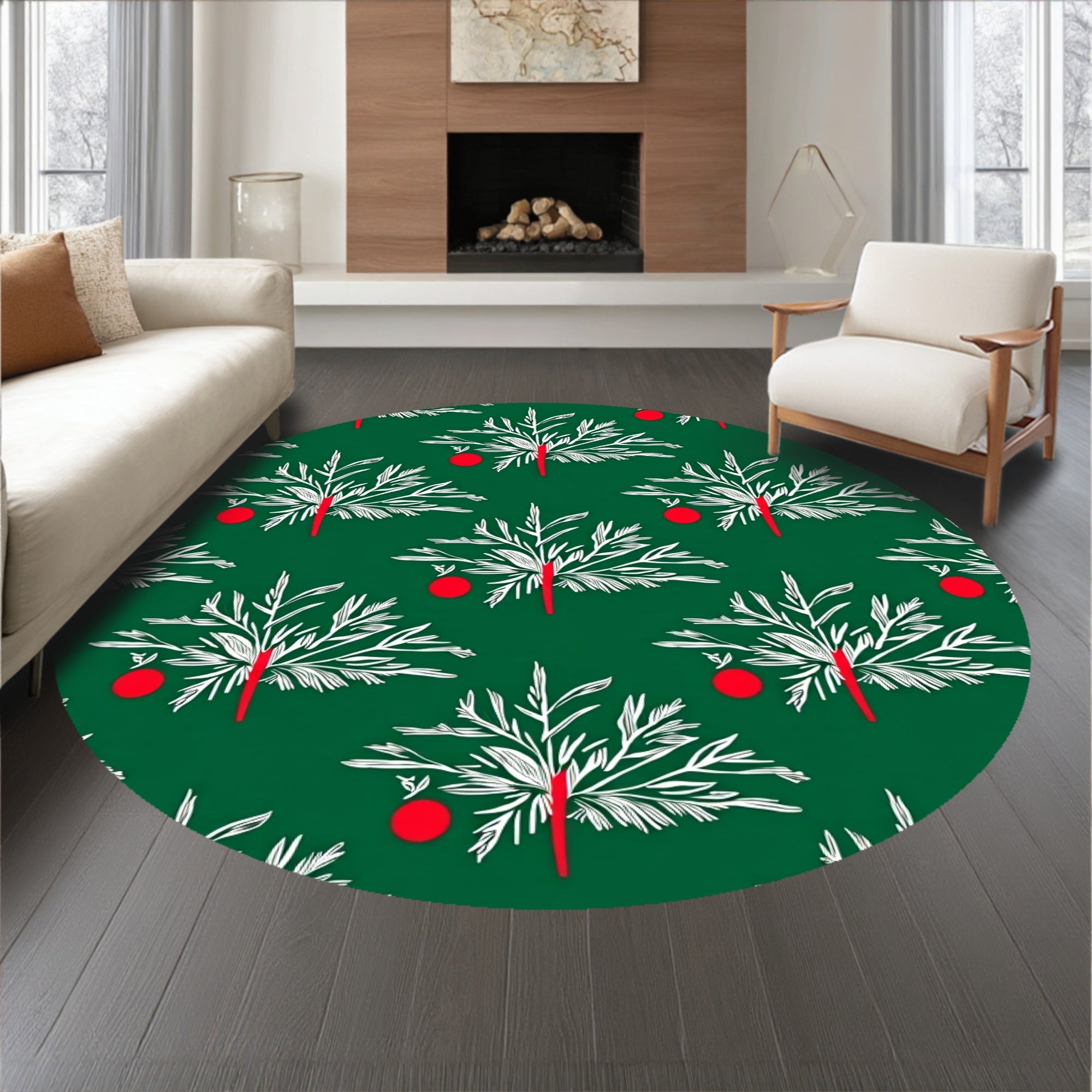 Festive Evergreen Holiday With Decorated Fir Motif(Green)
