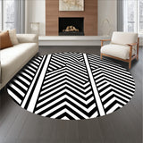 Chevron Zigzag Contemporary Floor with Bold Contrasting Lines(Black)