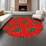 Modern Boho Leaf Scrollwork with Stylized Floral Bursts (Red)