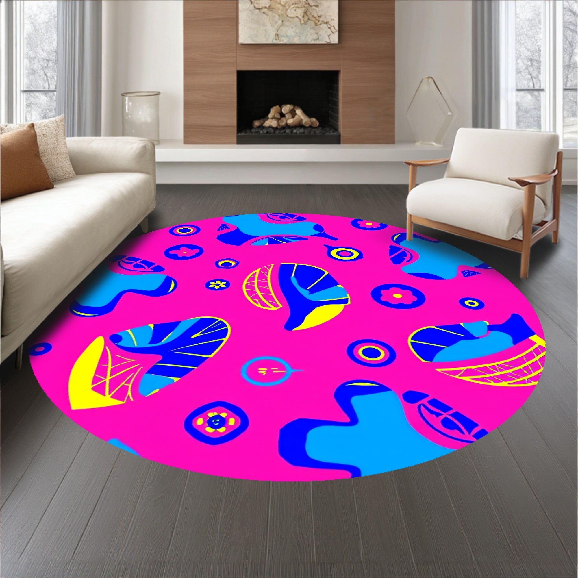 Quirky Holiday Floor with Brightly Glowing Abstract Animal Inspired Shapes(Pink)