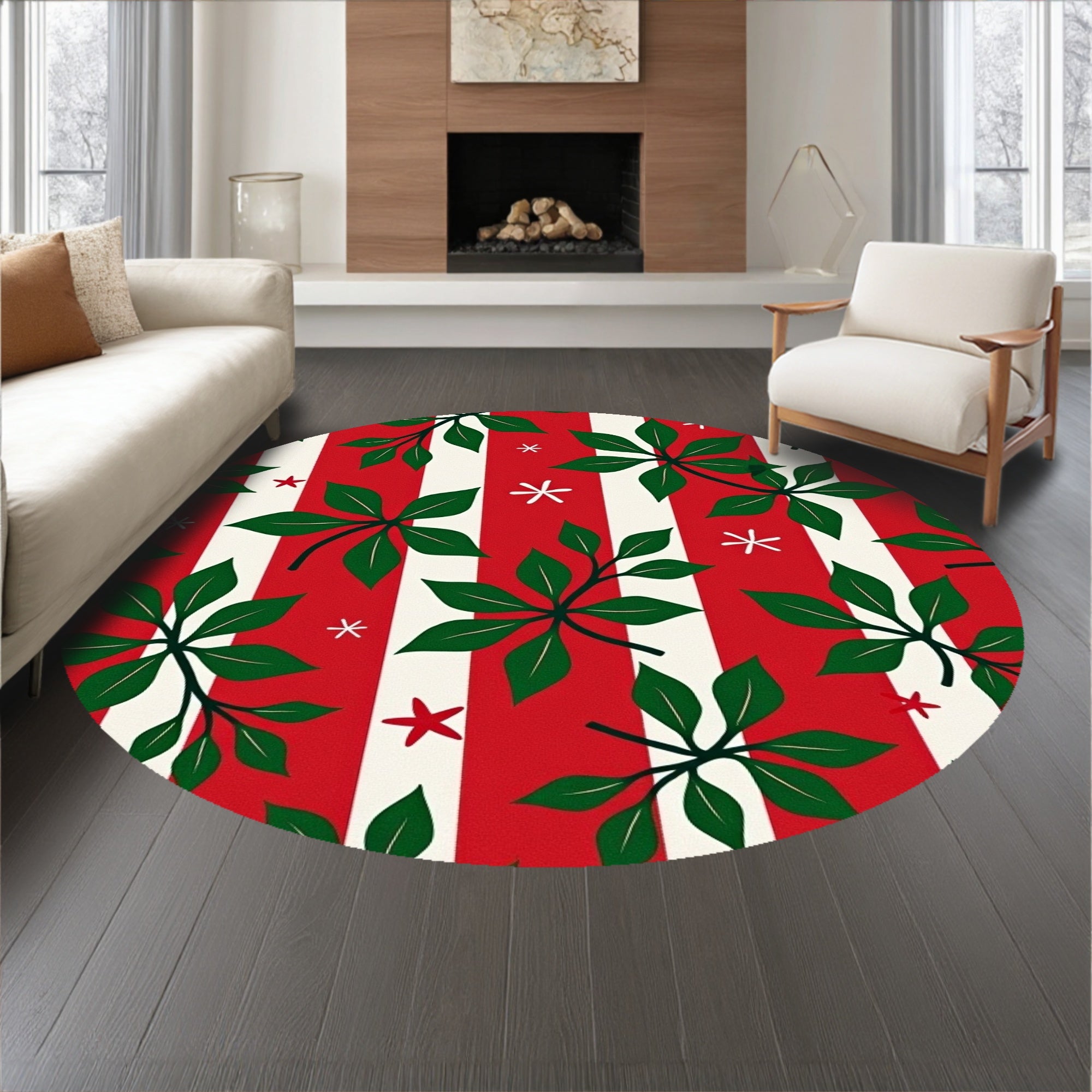 Cane Striped with Holly Leaf Accents Semi Arc Design(Red)