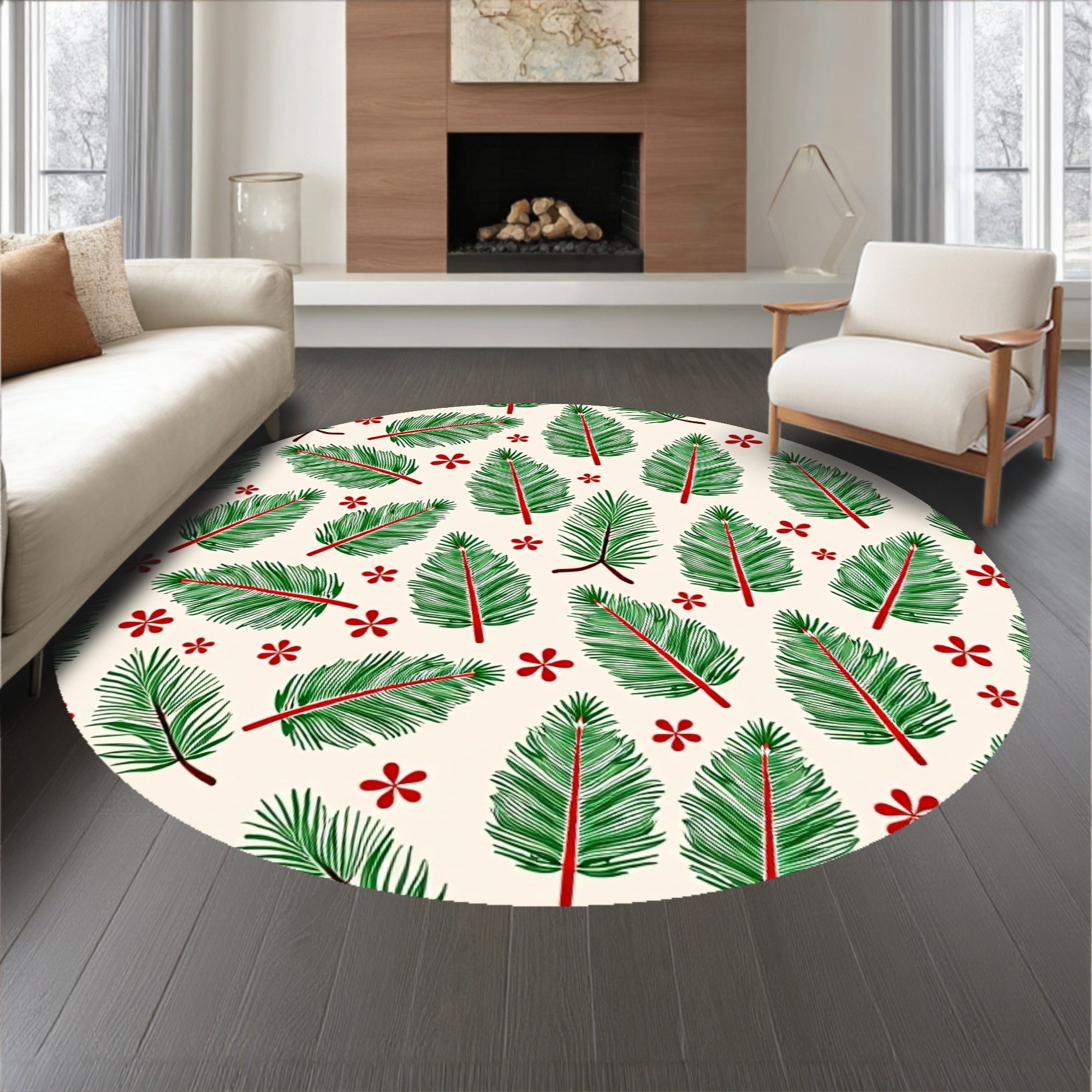 Festive Pine Bough with Holly Berry Motifs Decorative(Green)