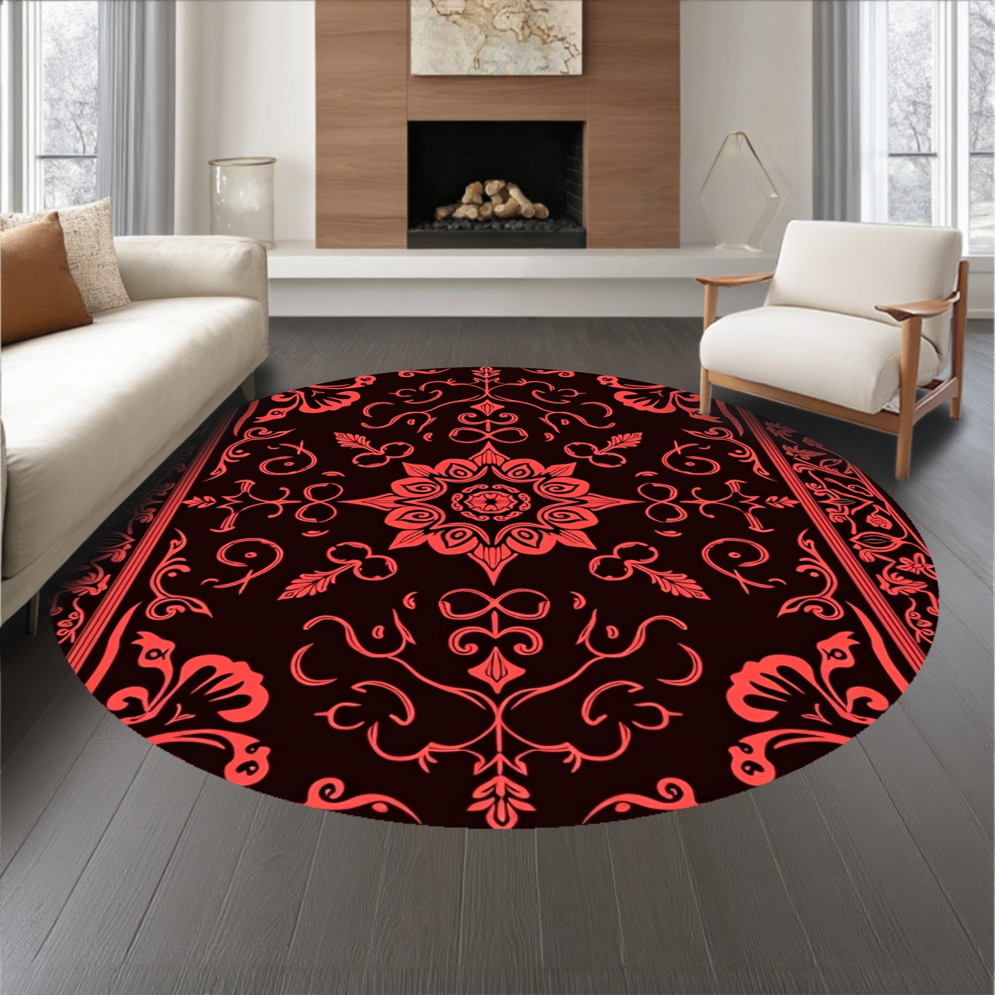 Vintage Medallion Floral Swirl Accent Decorative(Red)