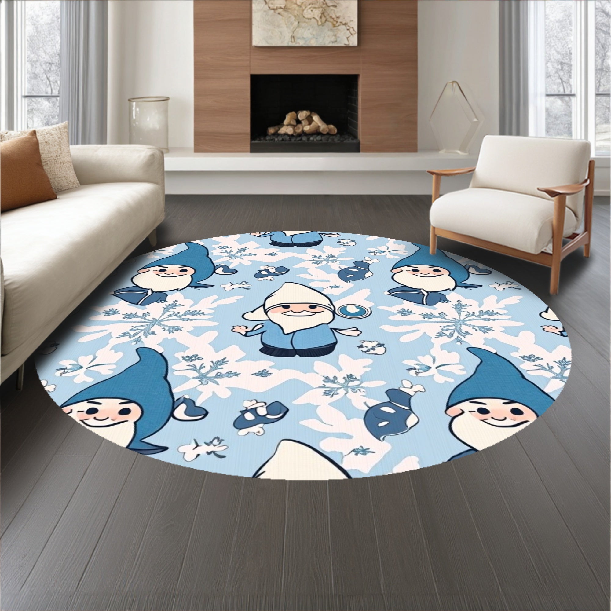 Winter Wonderland Gnome Motif Seasonal Snowfall Theme(Blue)