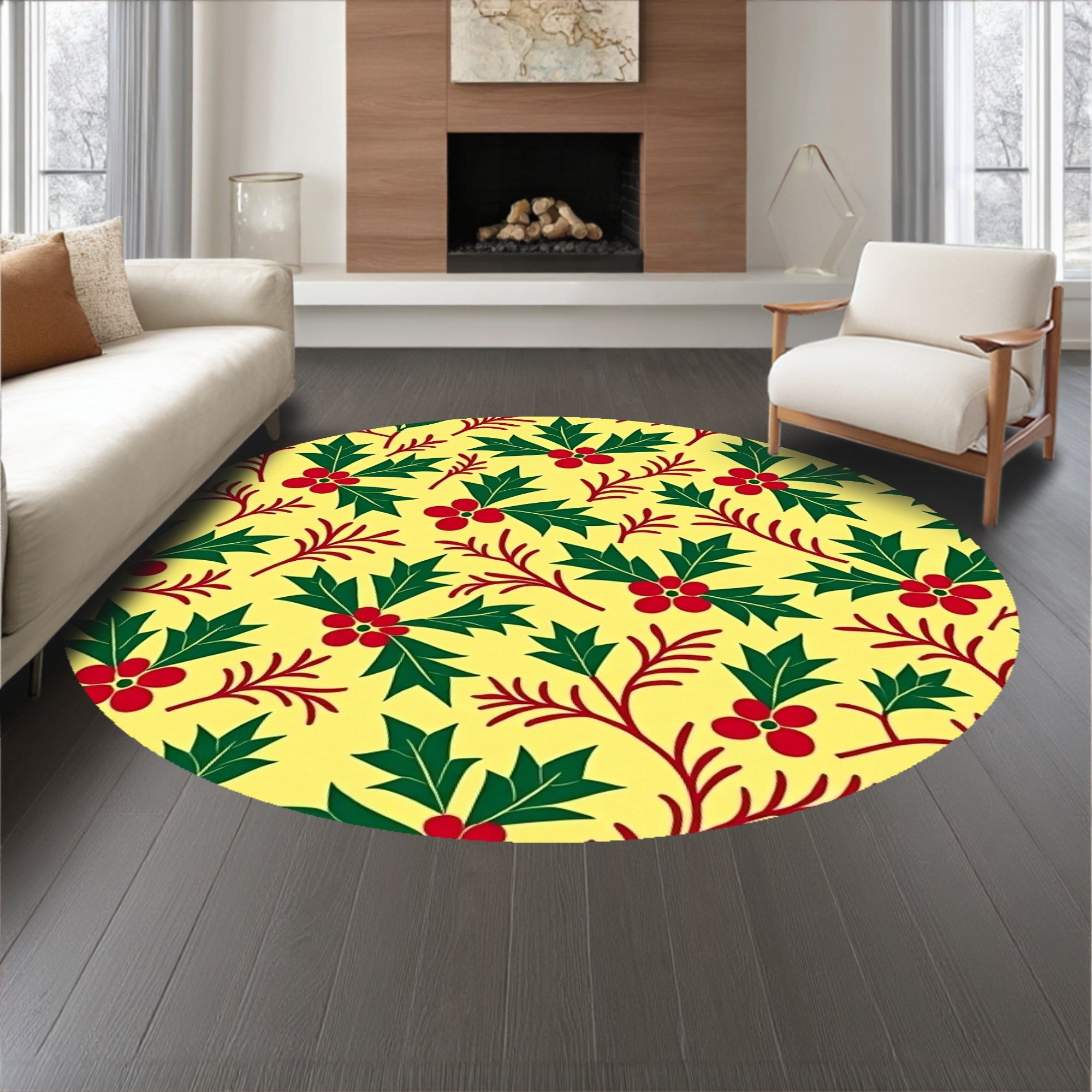 Holly Berry Vine Botanical Christmas Indoor Decorative Throw(Yellow)