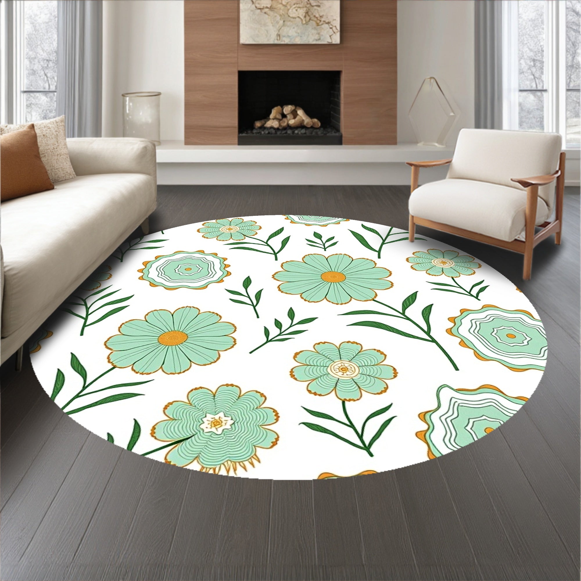 Intricate Botanical Scrollwork with Stylized Floral Accents (Green) - ODIKA