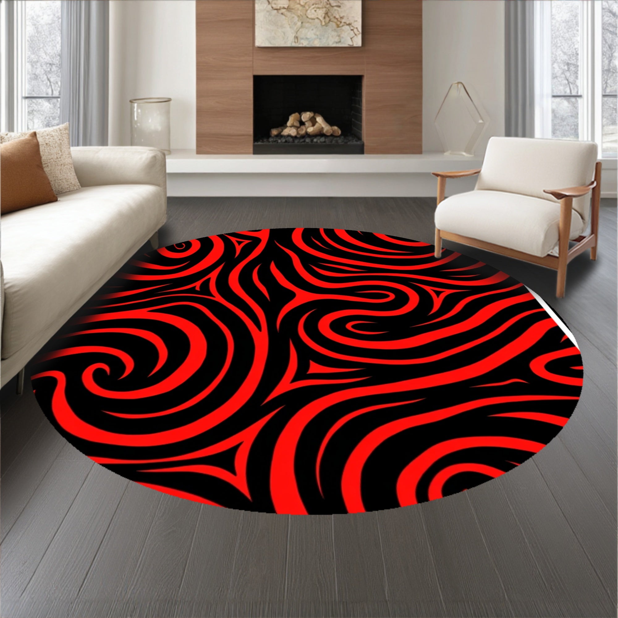 Abstract Swirl Contemporary Modern Art Style Decorative(Red)