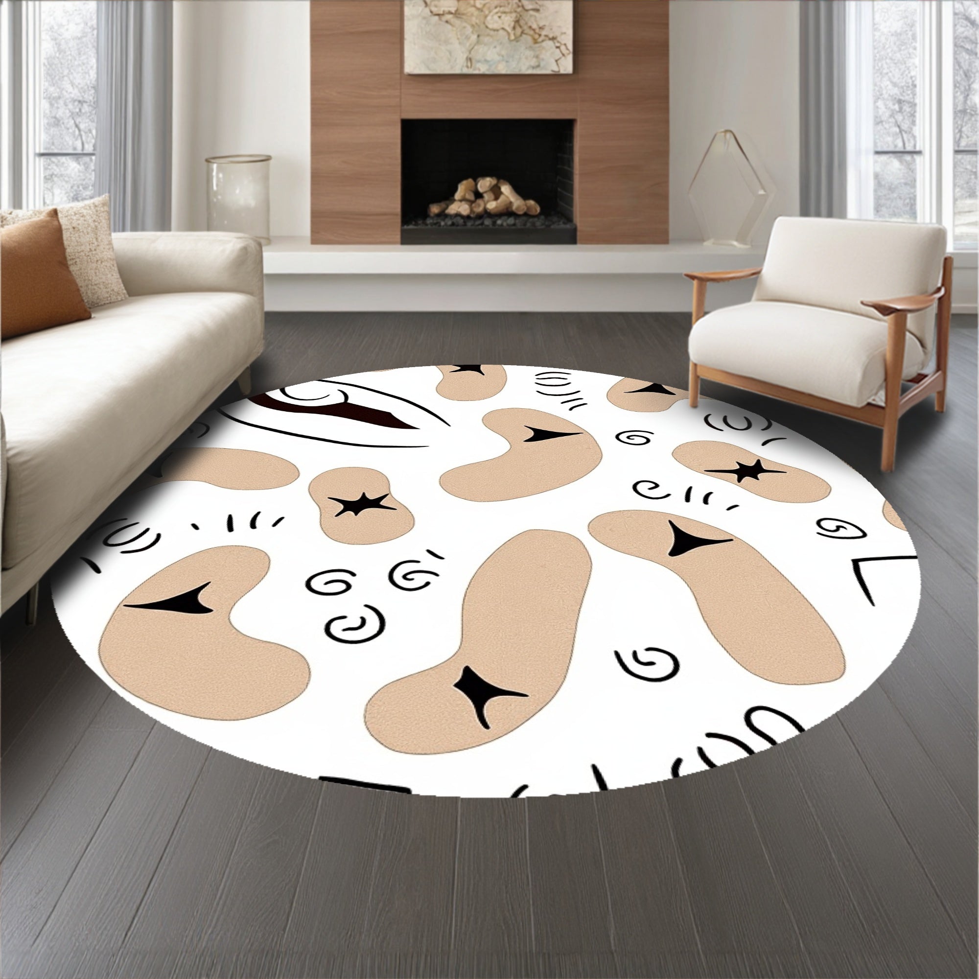 Rustic Abstract Animal Inspired Design with Modern Interlocking Motifs(Beige)