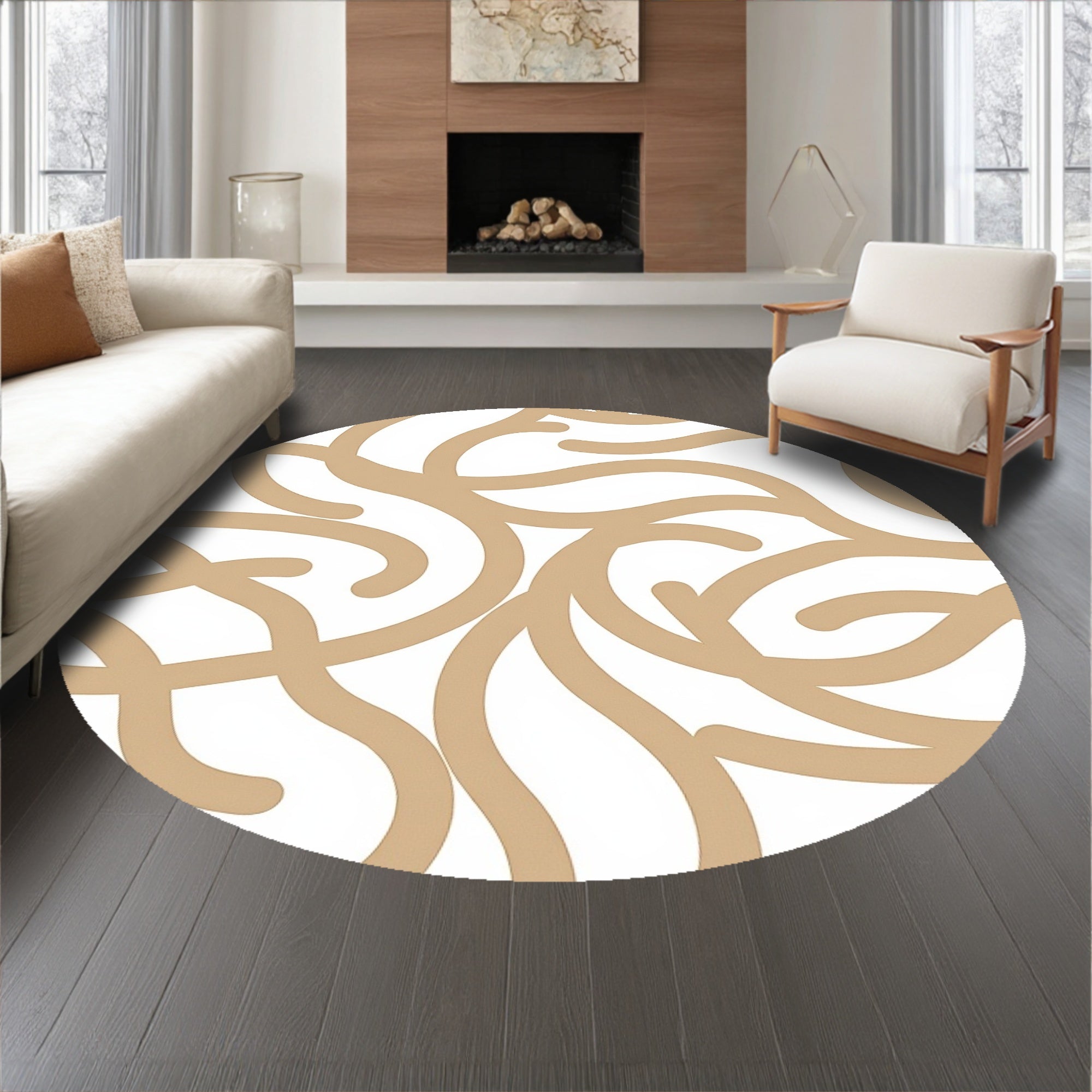 Abstract Wave Interlock with Fluid Movement and Neutral Palette (Beige) - ODIKA