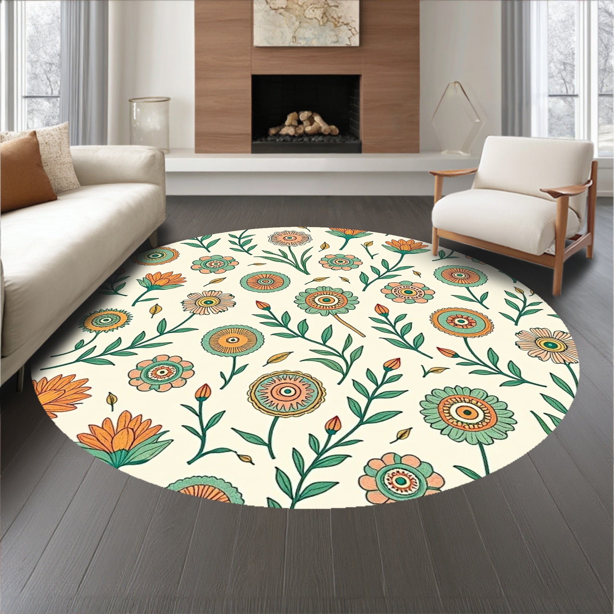 Boho Floral Botanical Artistic Embellished Decorative Statement (Beige) - ODIKA
