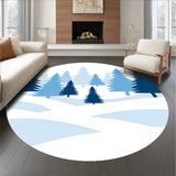 Winter Scene Landscape Doormat featuring Frosted Trees and Snow Drifts(Blue)