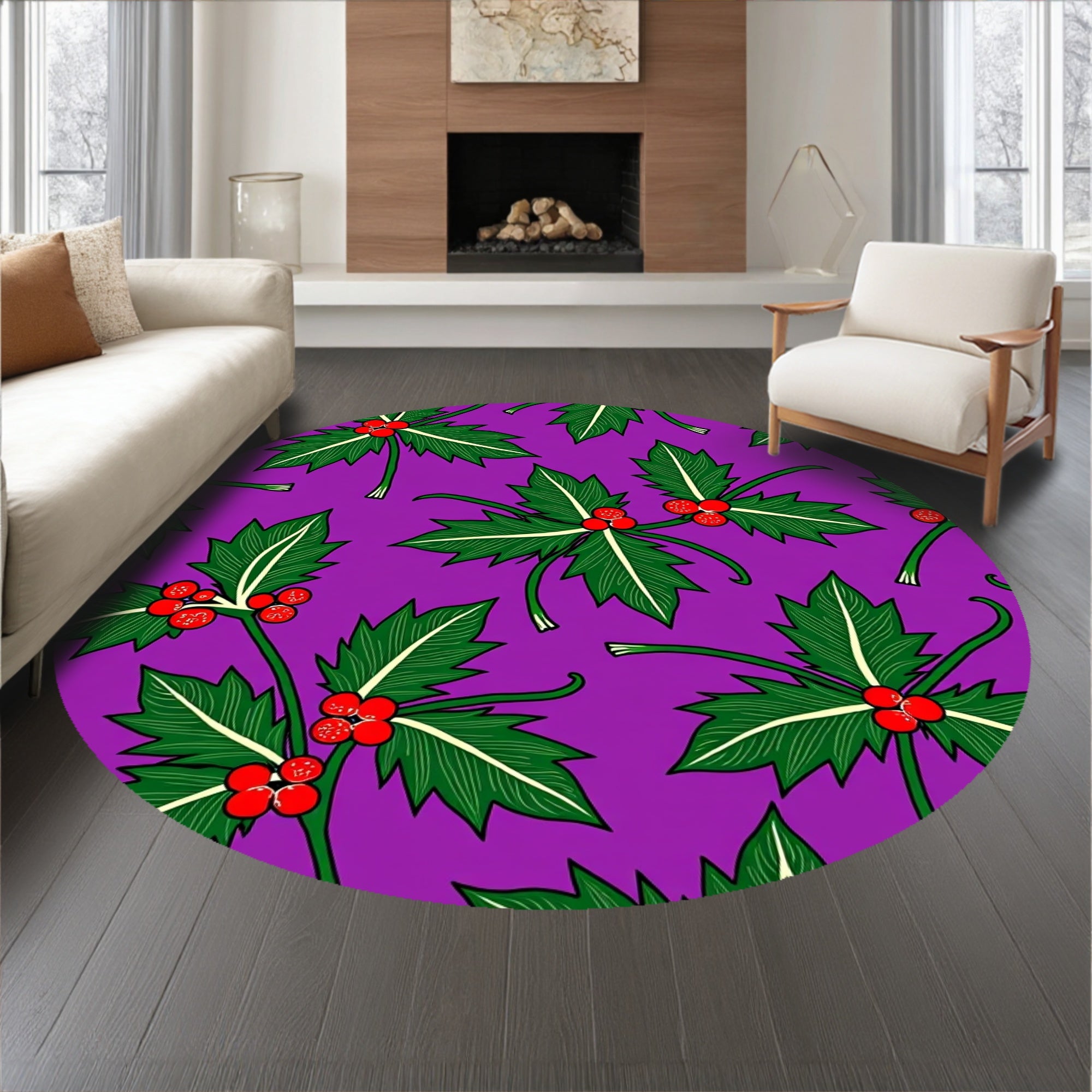 Holly Leaves Berries Christmas with Traditional Botanical Design(Purple)