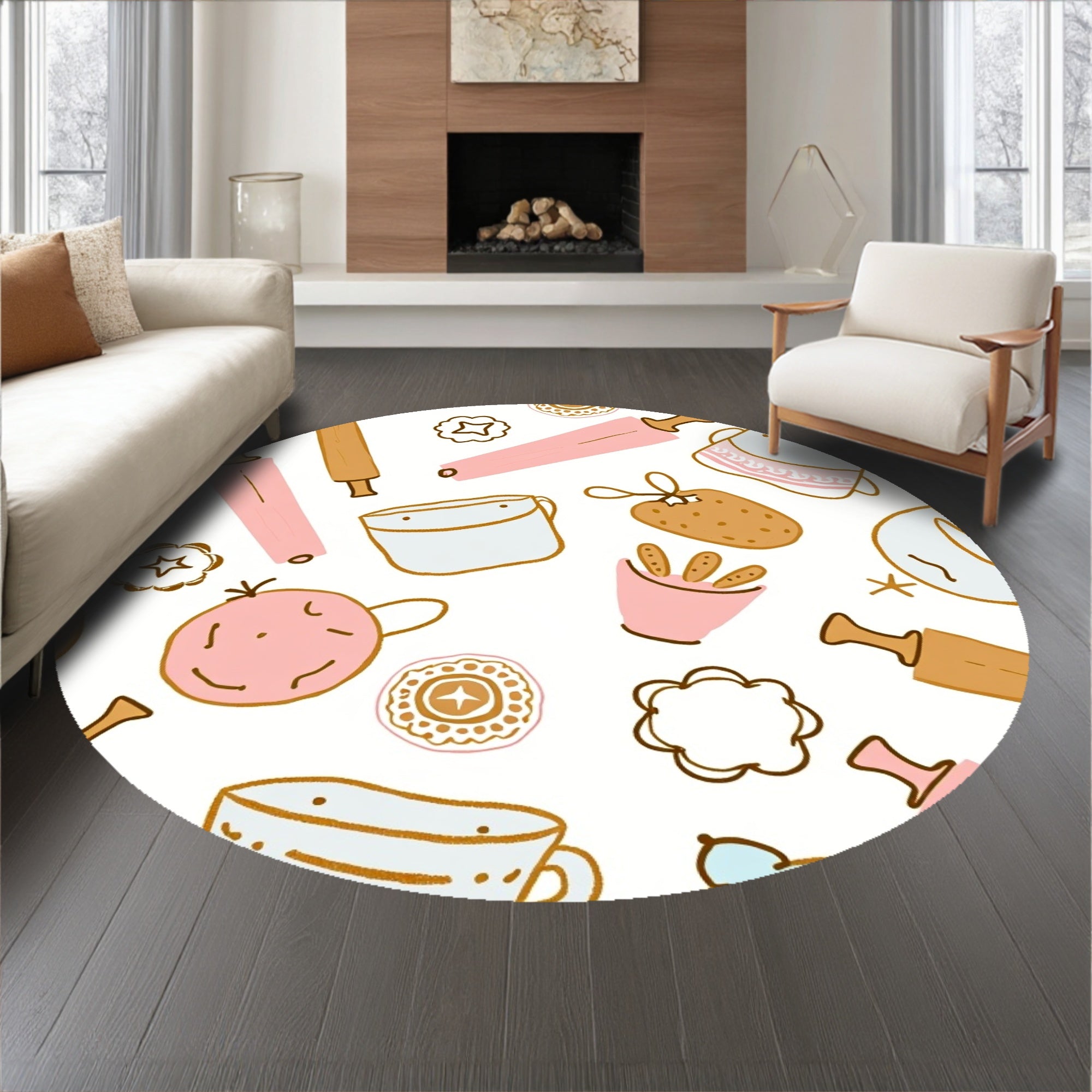 Christmas Baking Theme Duo Sweet Treat Floor Covering(Pink)
