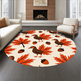 Harvest Feast Birds Motif with Maple Leaves and Acorns(Beige)