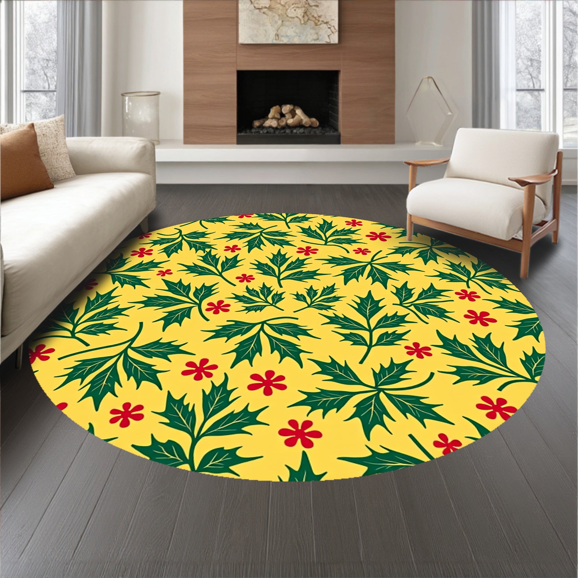 Holly Berry Vine with Traditional Festive Botanical Design(Yellow)