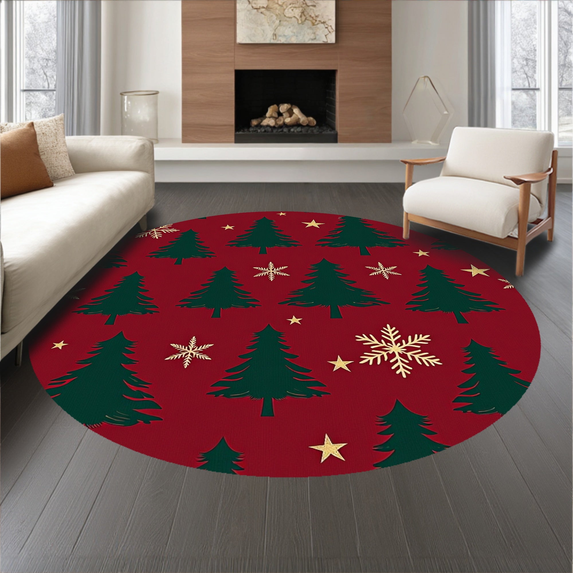 Winter Pine Tree Design Christmas Area(Red)