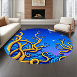 Celestial Marine Reptile and Mermaid Nightscape Illustration(Blue)