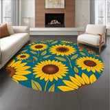 Blooming Sunflower Field Meadow Vintage Botanical Floral Tapestry(Yellow)
