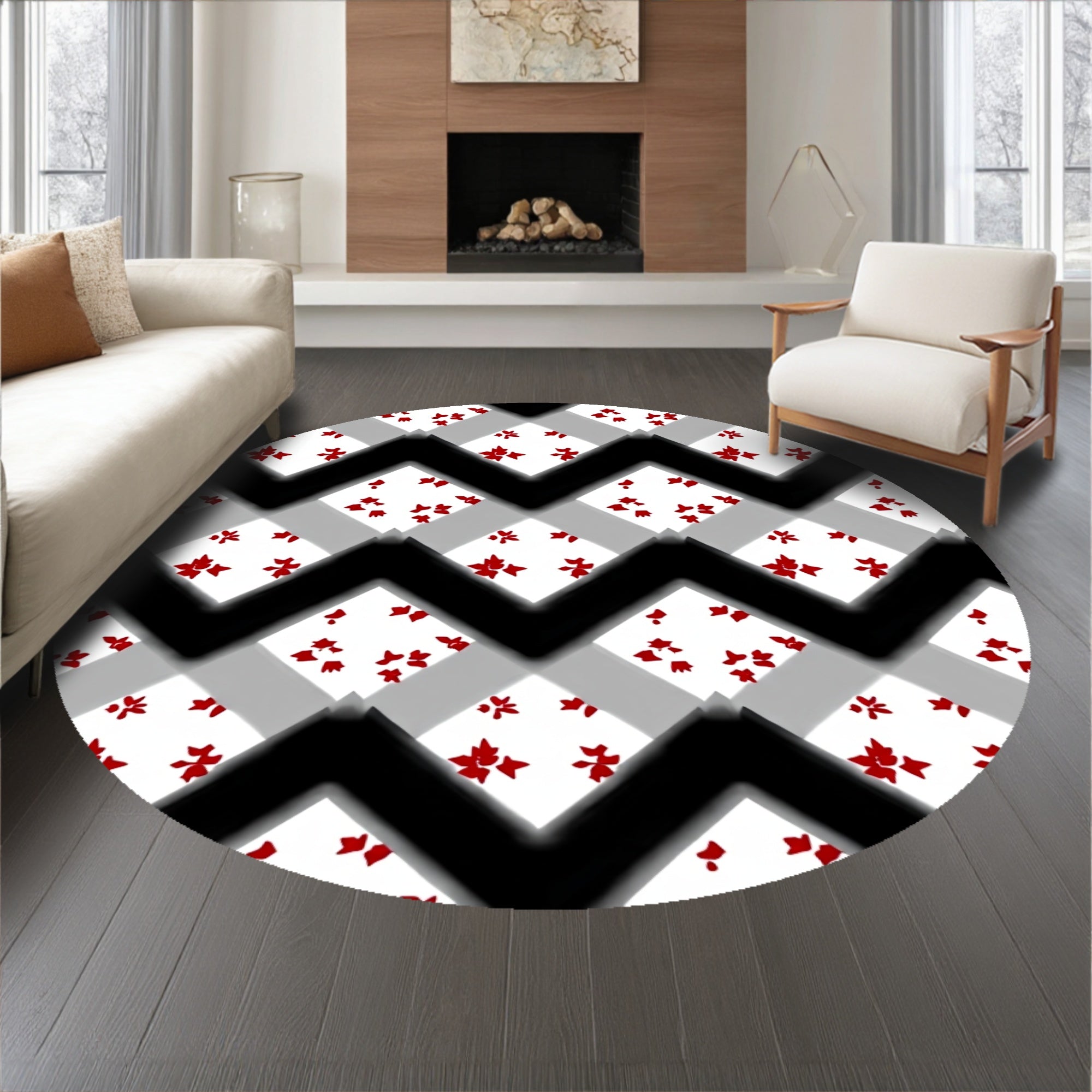Scandi Checkerboard with Festive Holly Leaf Details(Black)