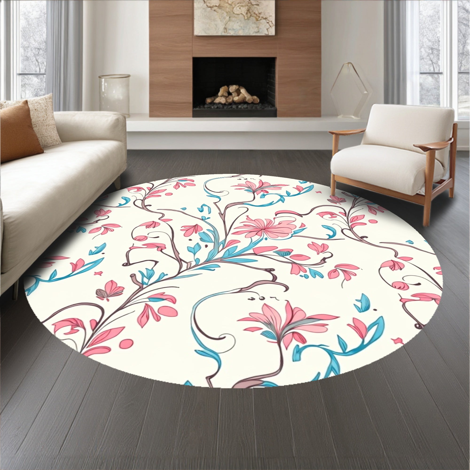 Ornate Floral Scroll Design Slip Resistant Hallway (Pink) - ODIKA