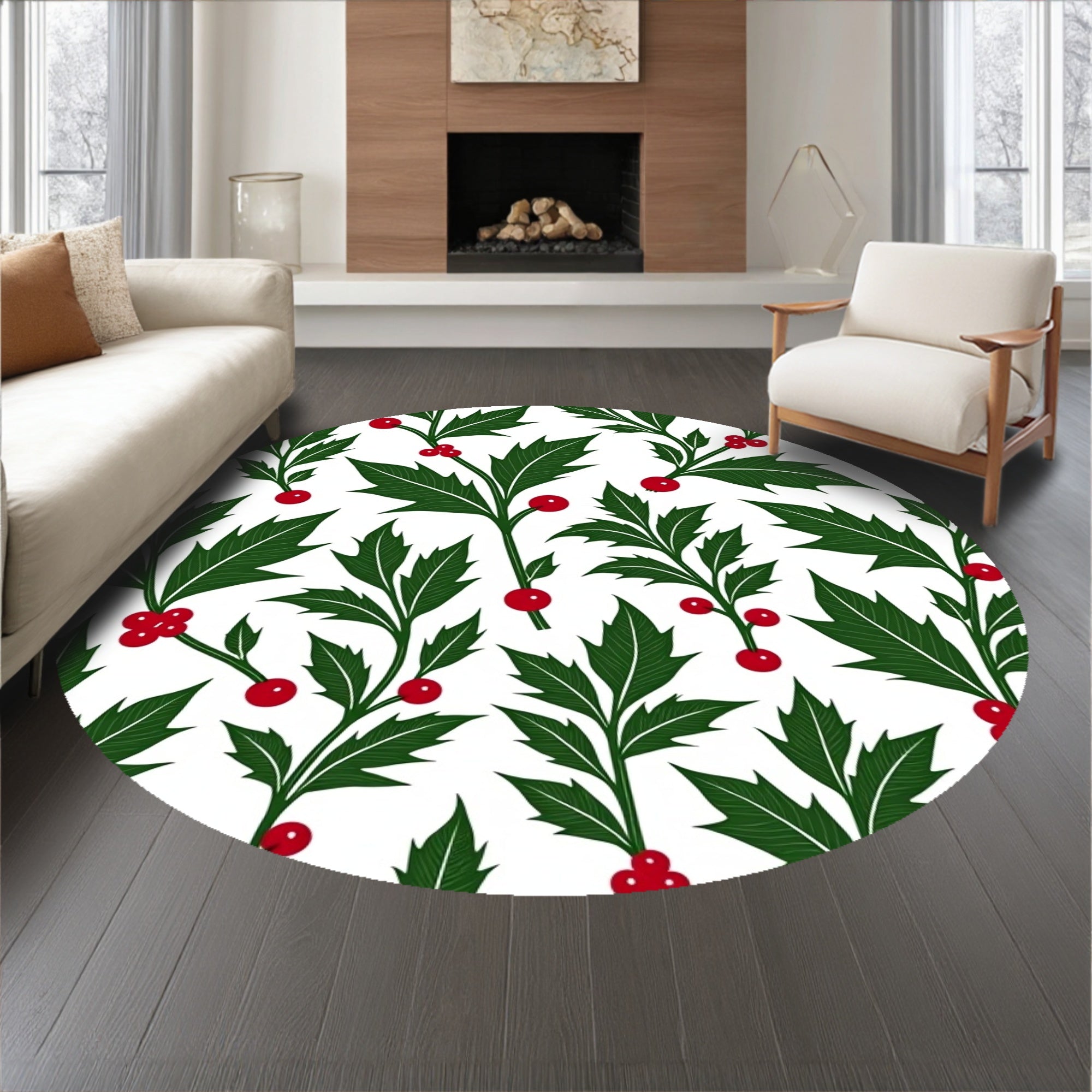 Holly Berry Vine Botanical Print Doormat Yuletide(Green)