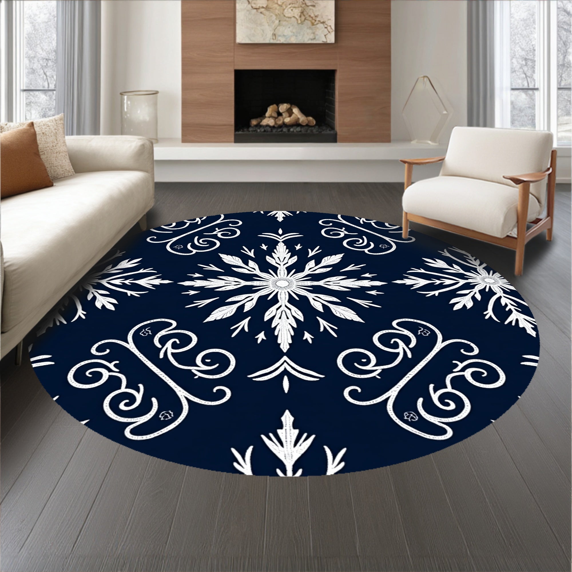 Festive Snowflake Winter Wonderland Semi Circle Welcome Entryway(Blue)