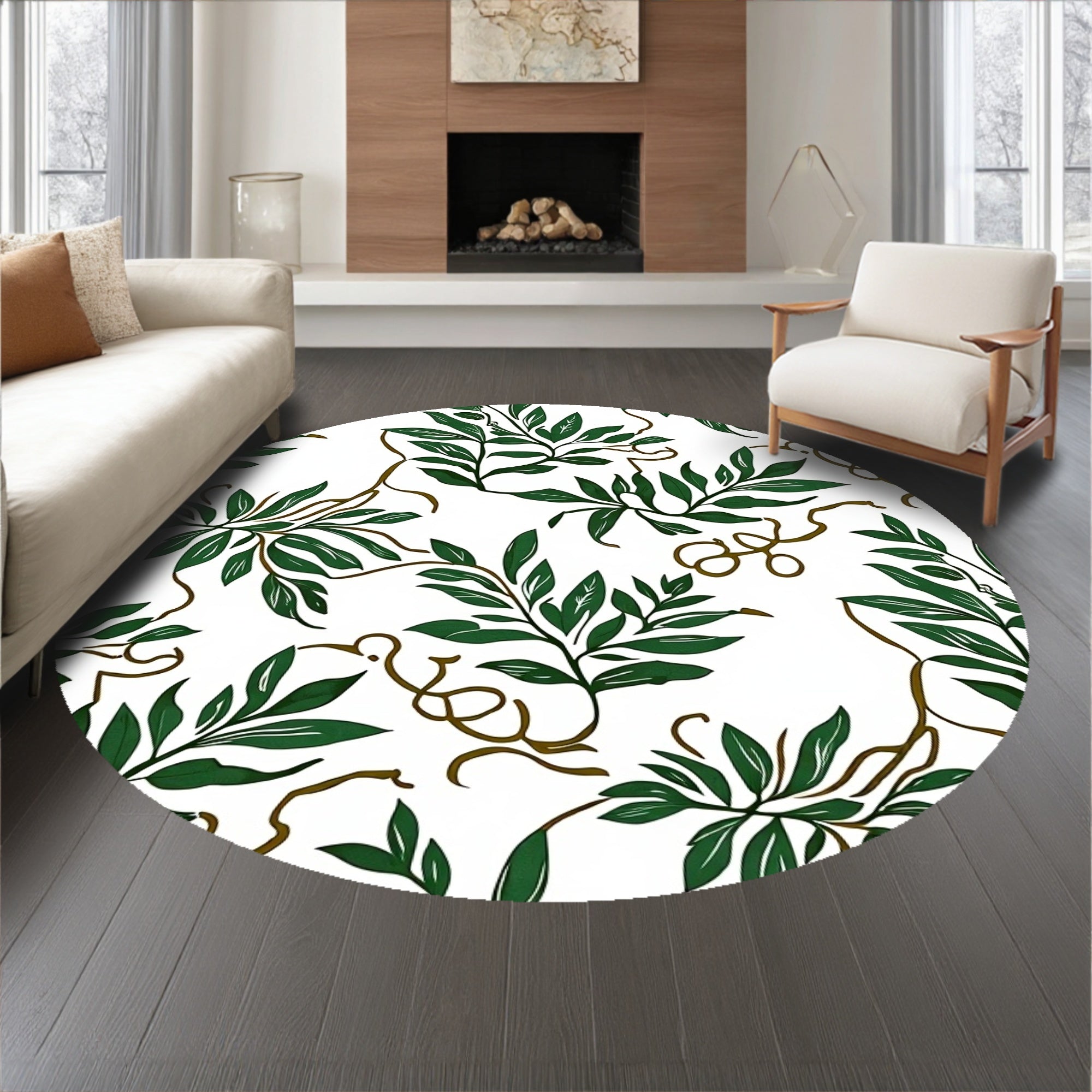 Lush Forest Canopy With Intricate Leaf Motifs And Subtle Vine Accents(White)